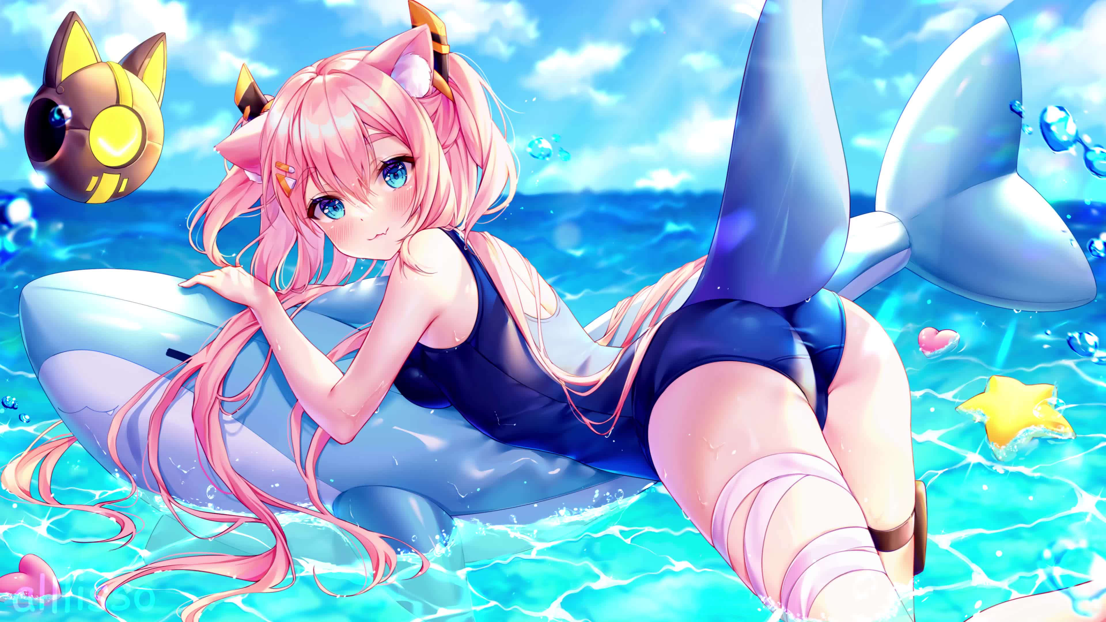 Anime Girl Playing On The Beach Live Wallpaper