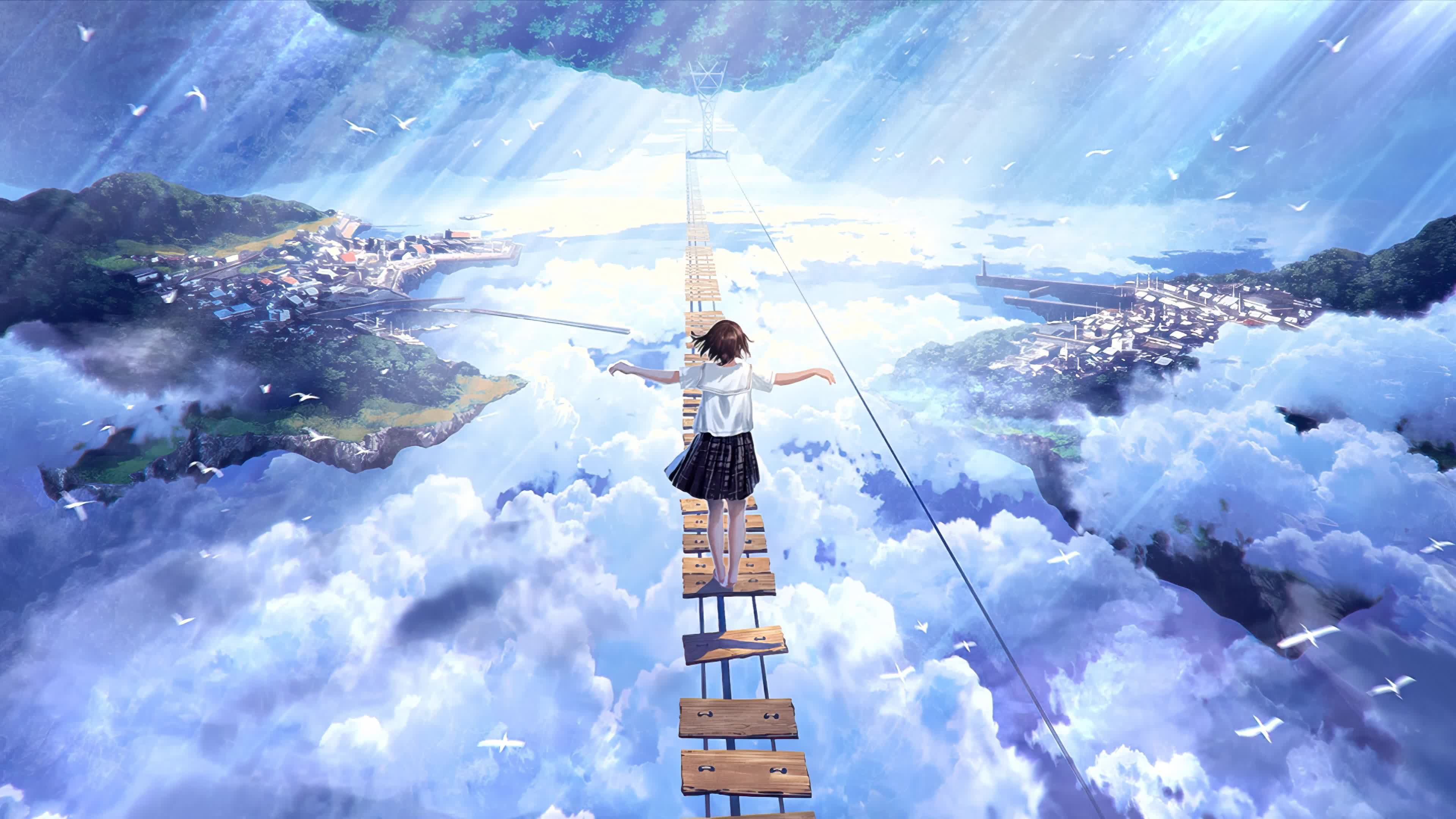 Anime Girl On The Sky Bridge Live Wallpaper