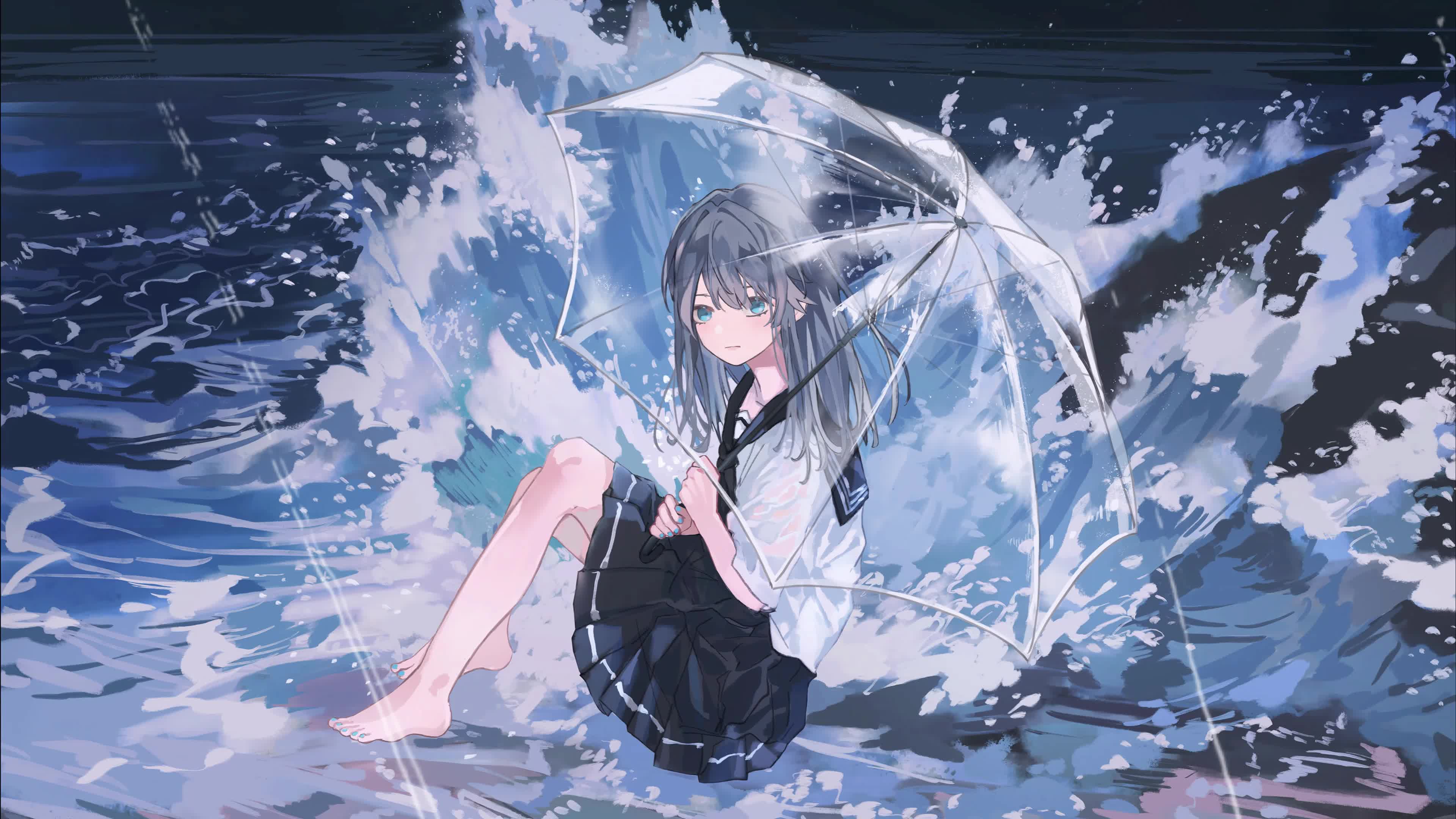 Anime Girl By The Beach Live Wallpaper