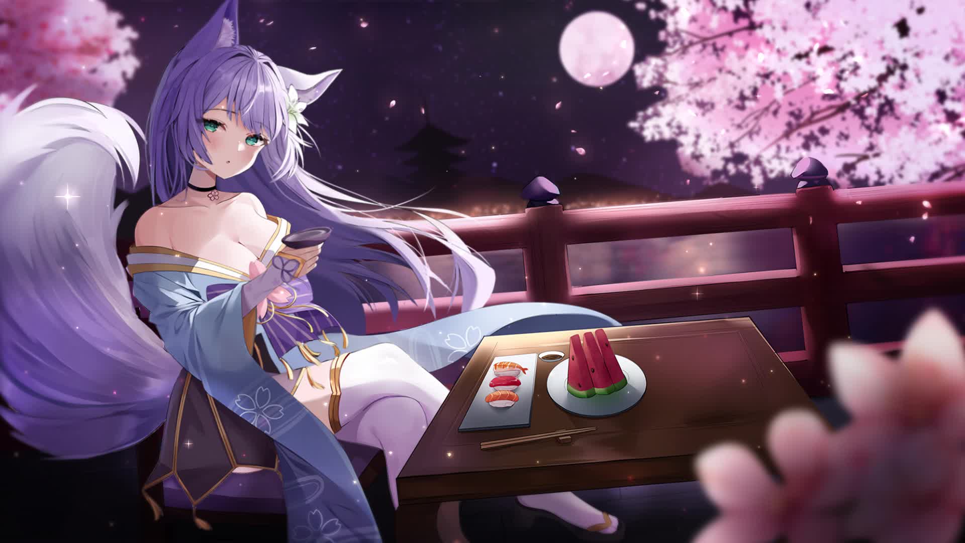 Sakura Night With Kaioura Live Wallpaper