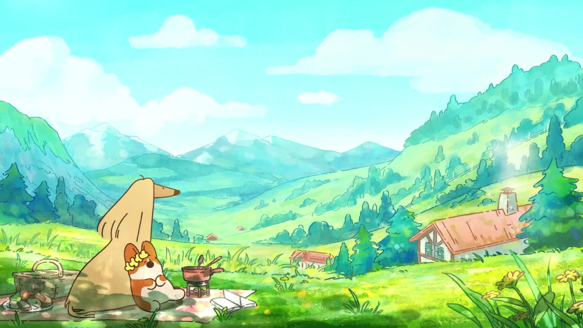 Doggie Corgi Chill On A Picnic Live Wallpaper