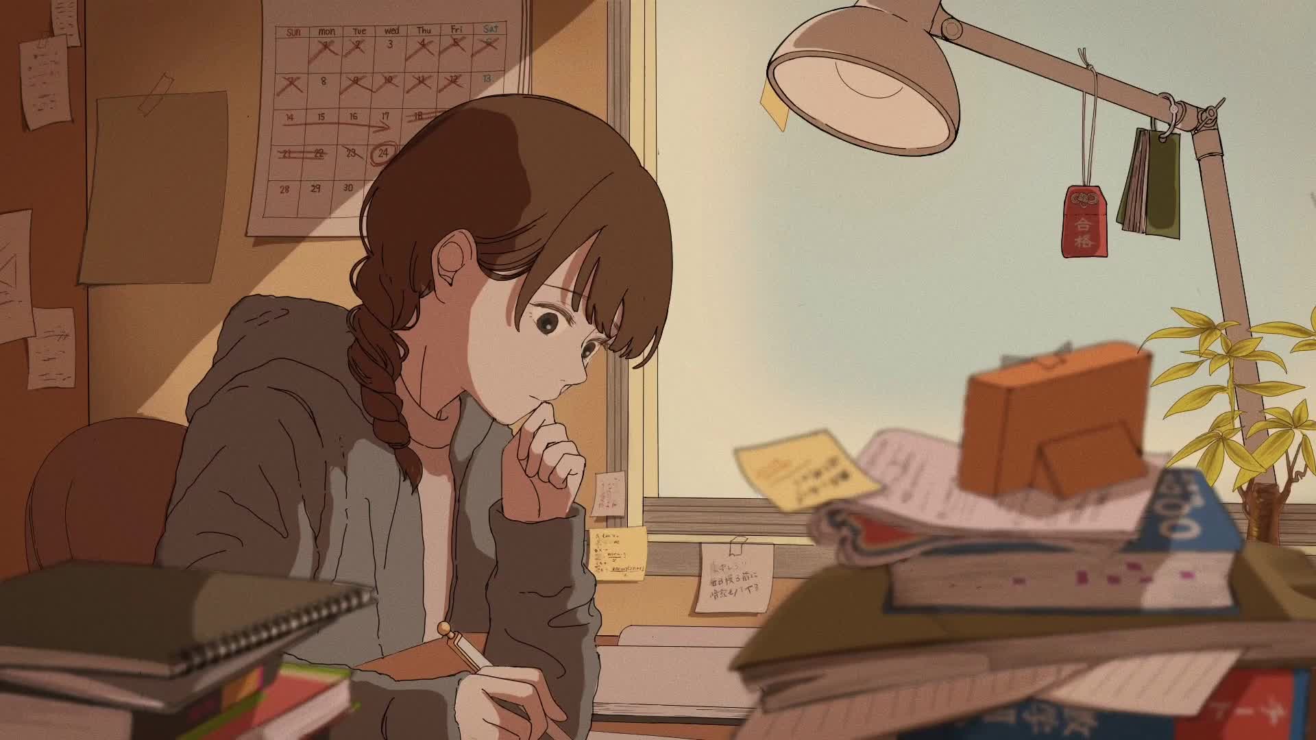 Anime Girl Studying Live Wallpaper