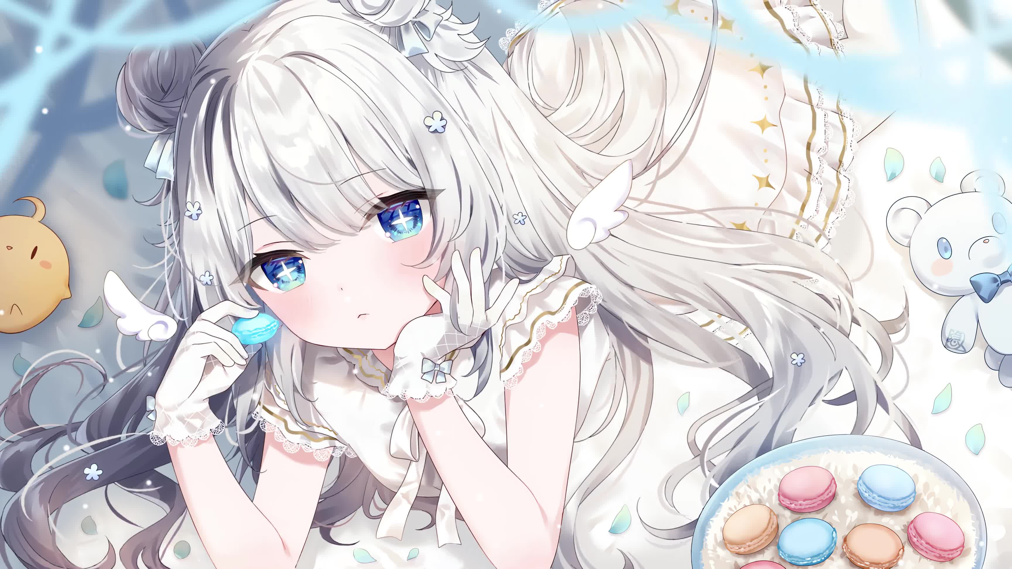Anime Girl With Macaron Cake Live Wallpaper