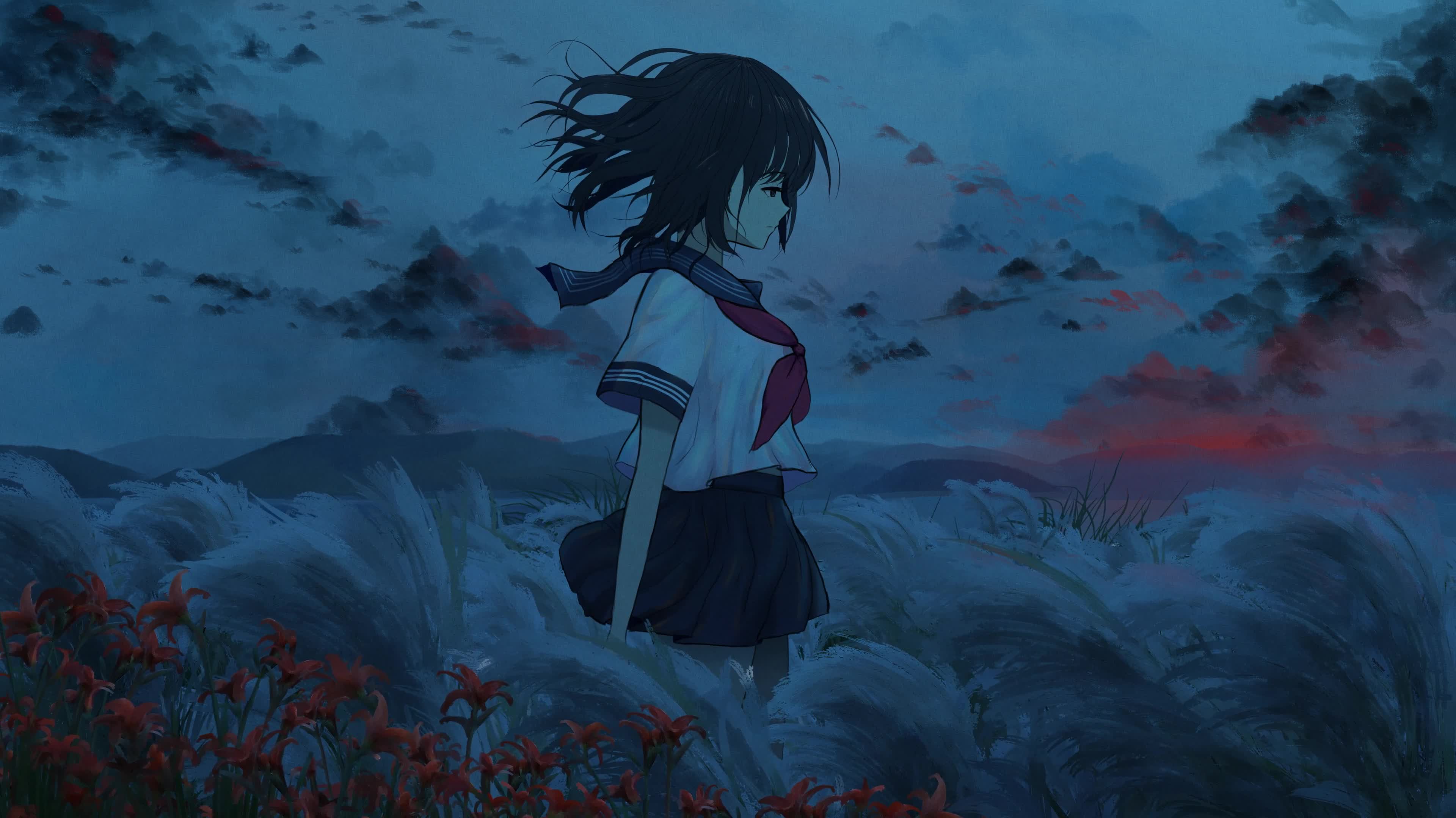 Anime Girl In The Field Live Wallpaper