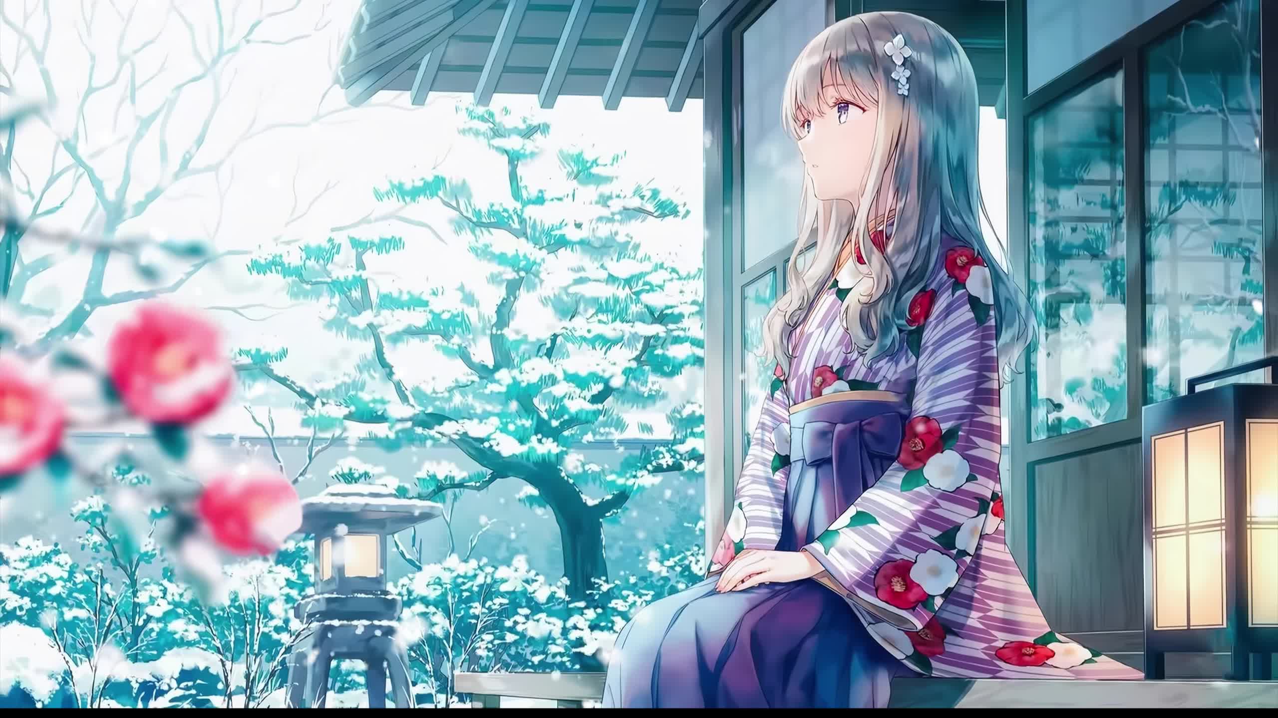 Hiten Anime Girl Under Snow Live Wallpaper