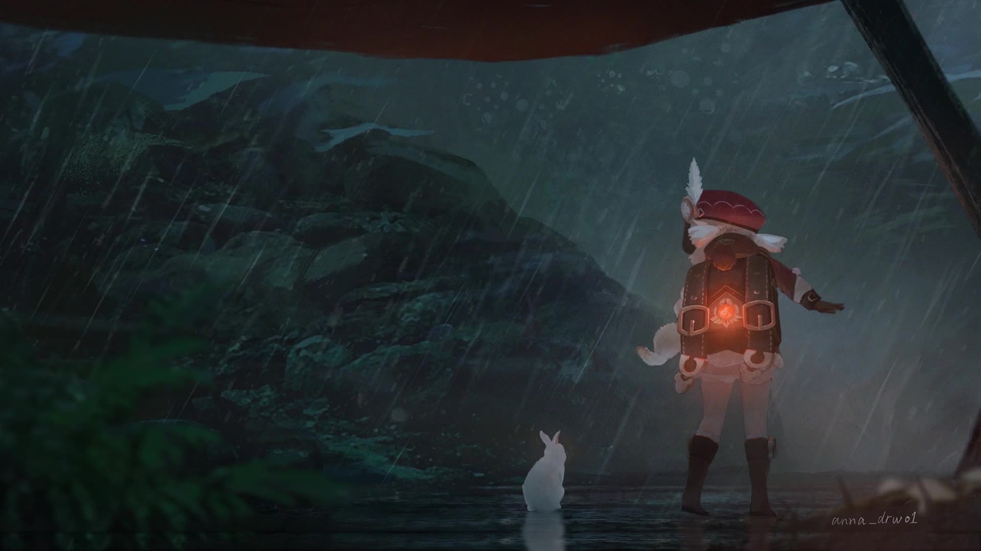 Klee! Cannot get fried fish in a rainy day Live Wallpaper