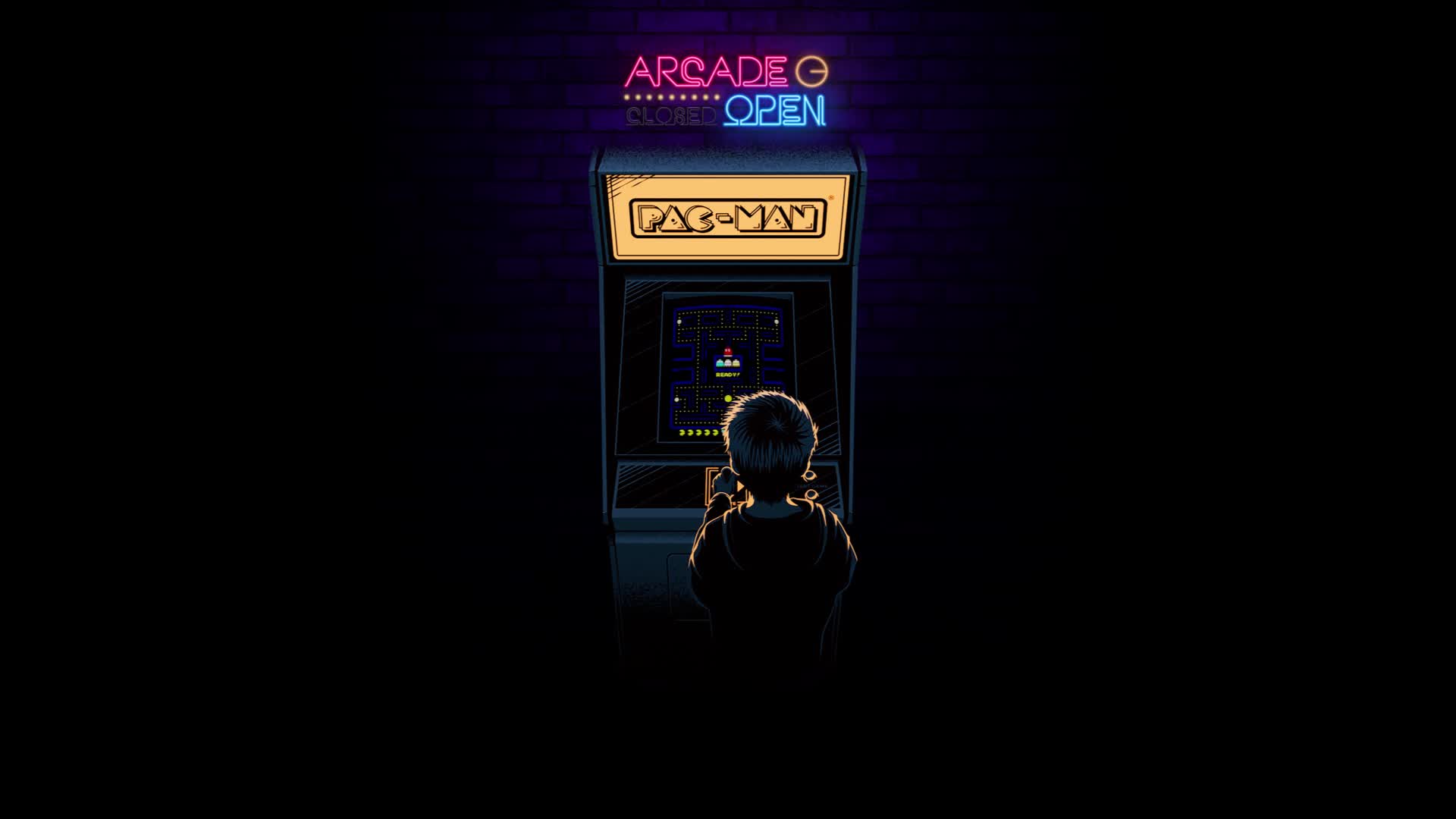 Kid plays Pac-Man on an Arcade Live Wallpaper