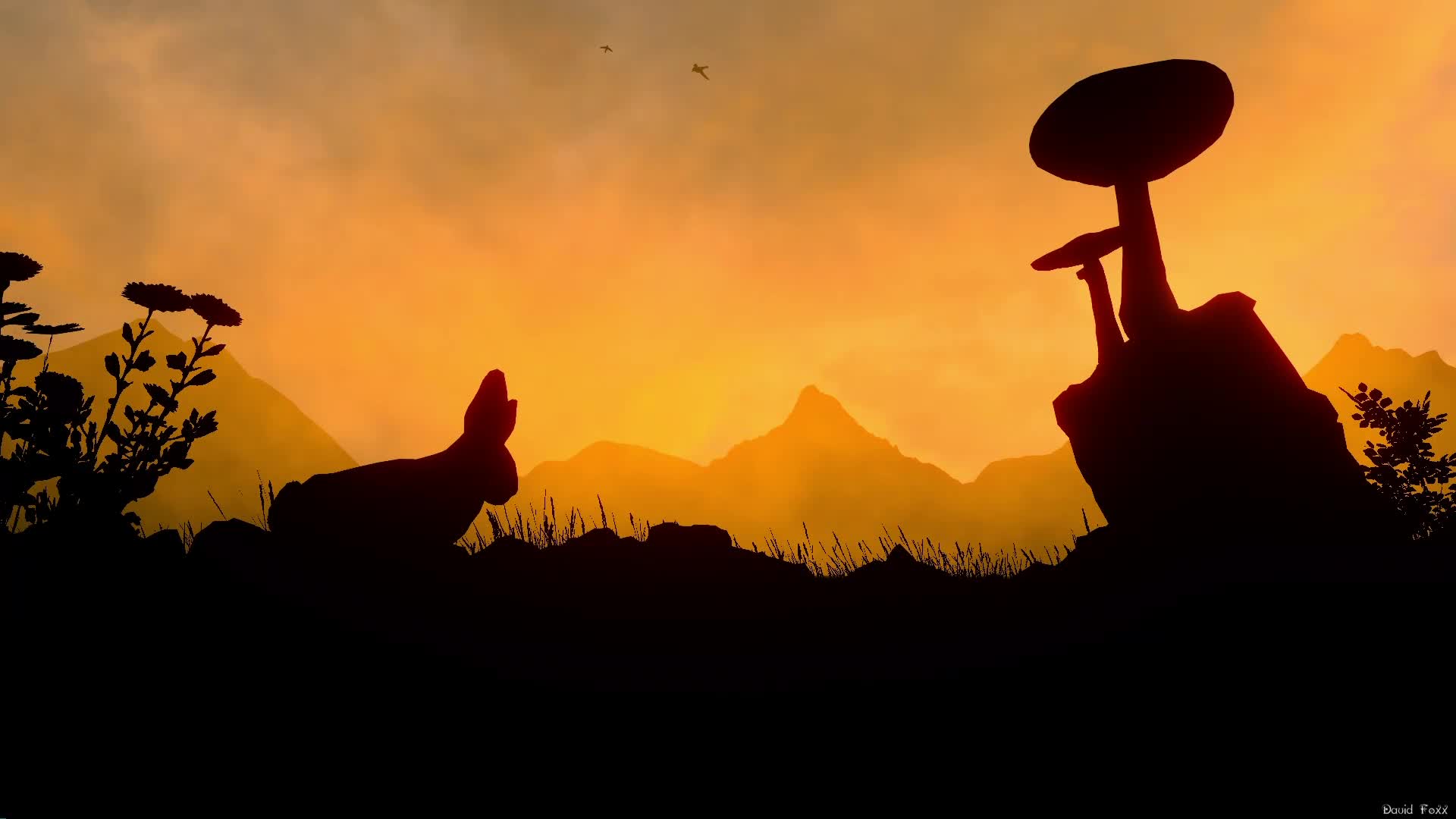 Rabbit & Mushrooms At Dusk Live Wallpaper