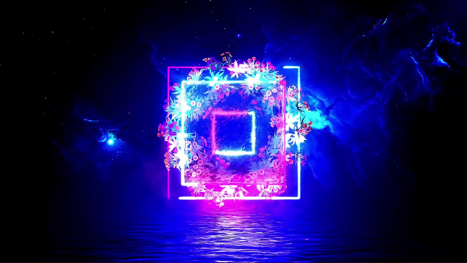 Neon Composition Stars Flowers Square and Water Live Wallpaper