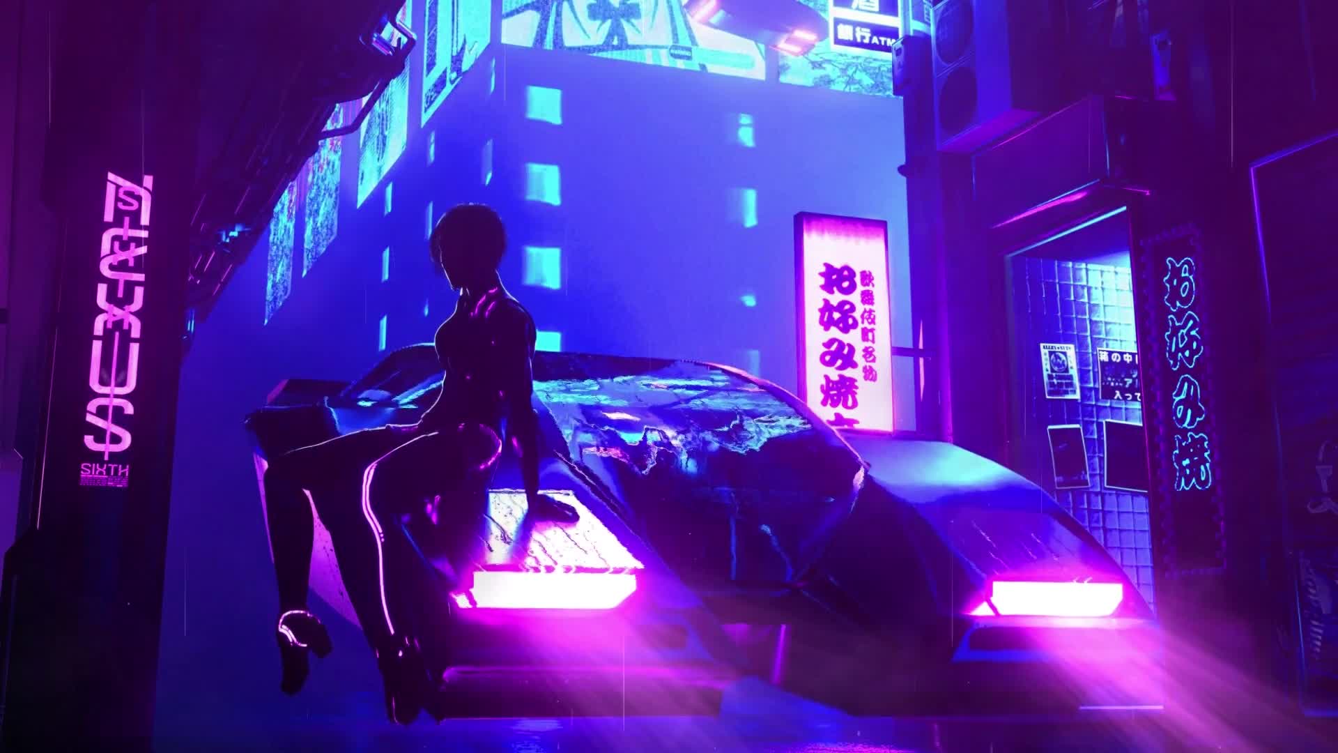 The car goes in the neon city Live Wallpaper | 2560x1440