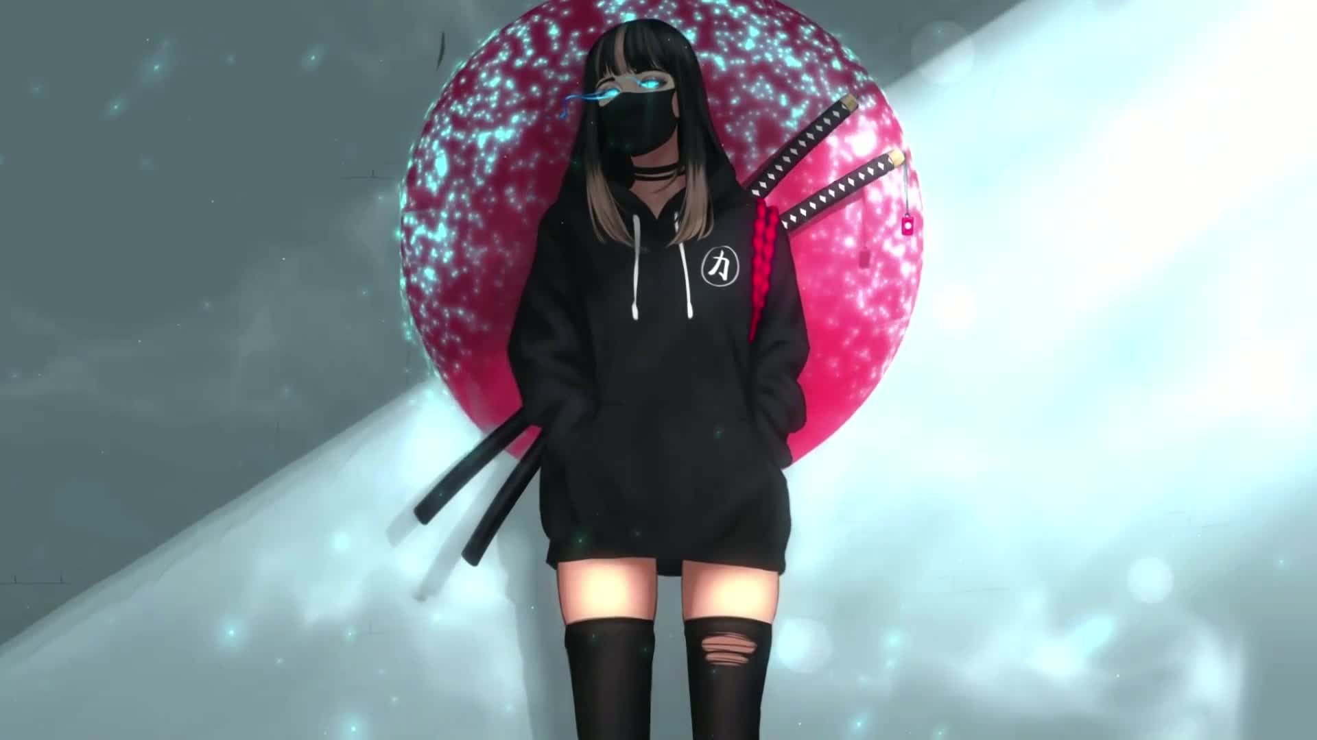Urban Katana Girl with Mask Live Wallpaper