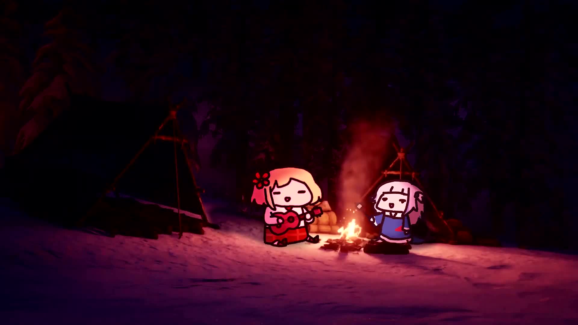 Gawr Gura and Amelia Watson Night Campfire Live Wallpaper
