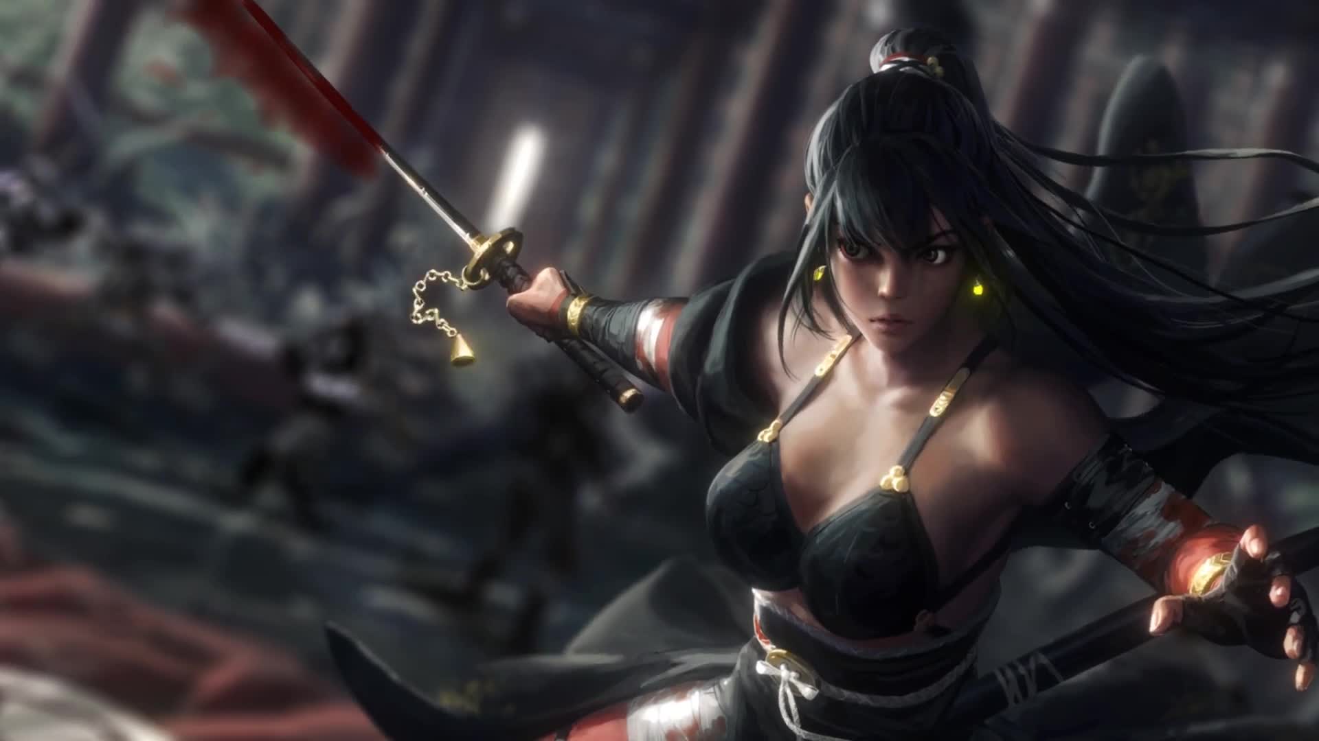 Hot Samurai Babe with Katana Live Wallpaper