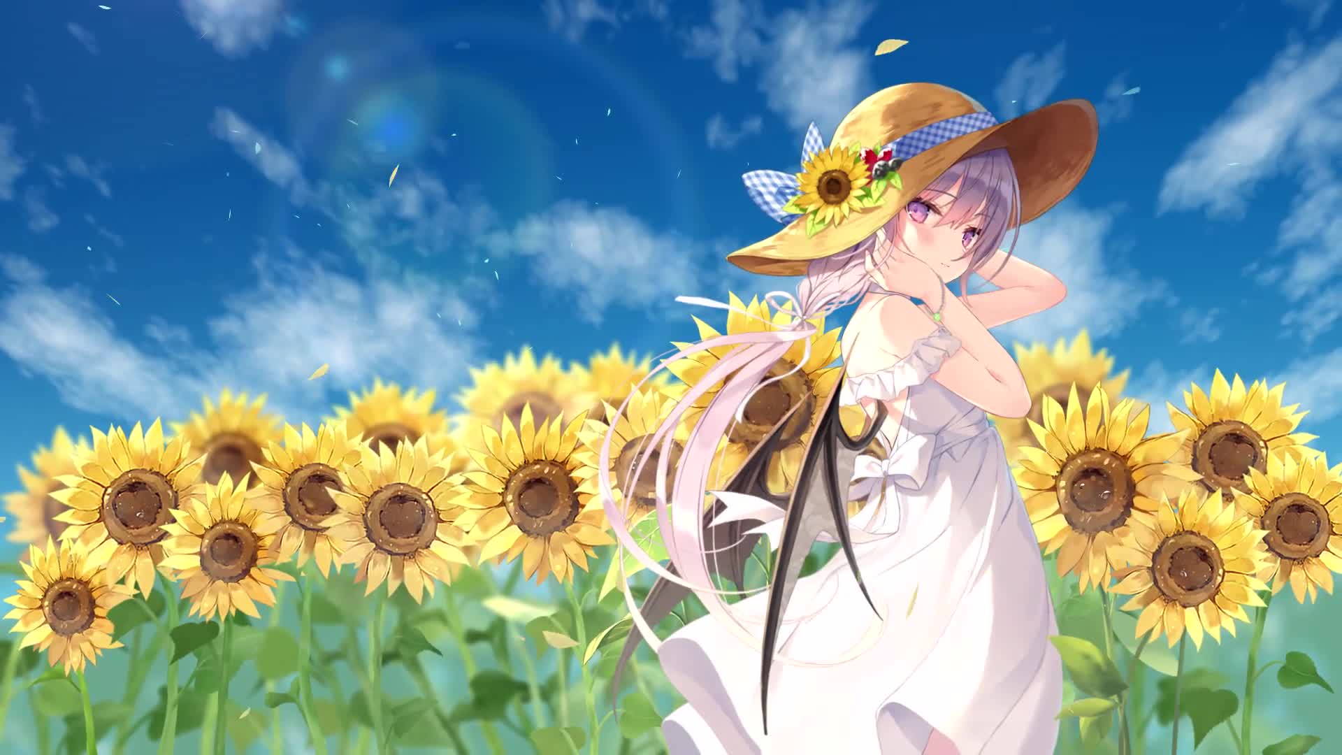 Cute Anime Girl and Sunflowers Live Wallpaper