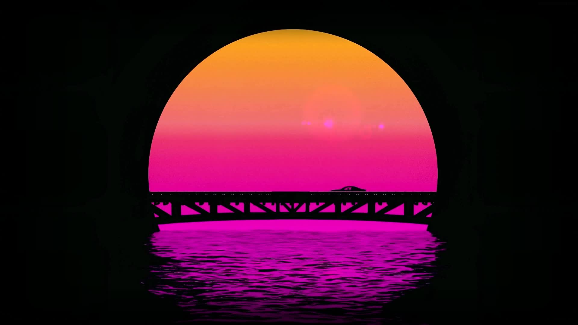 Cartoon Bridge Pink Sunset Live Wallpaper