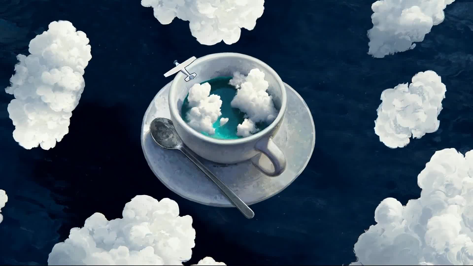 Cup With Plane In Clouds Dark Blue Water Live Wallpaper