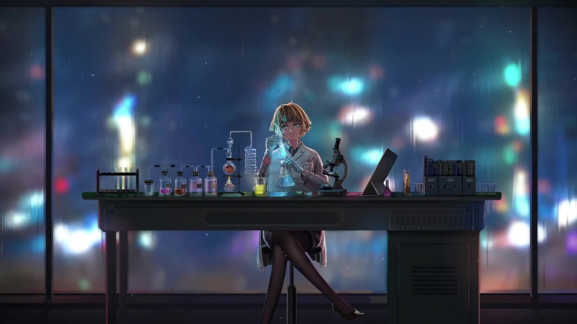 Scientist Girl Rain Scientific Discoveries Live Wallpaper
