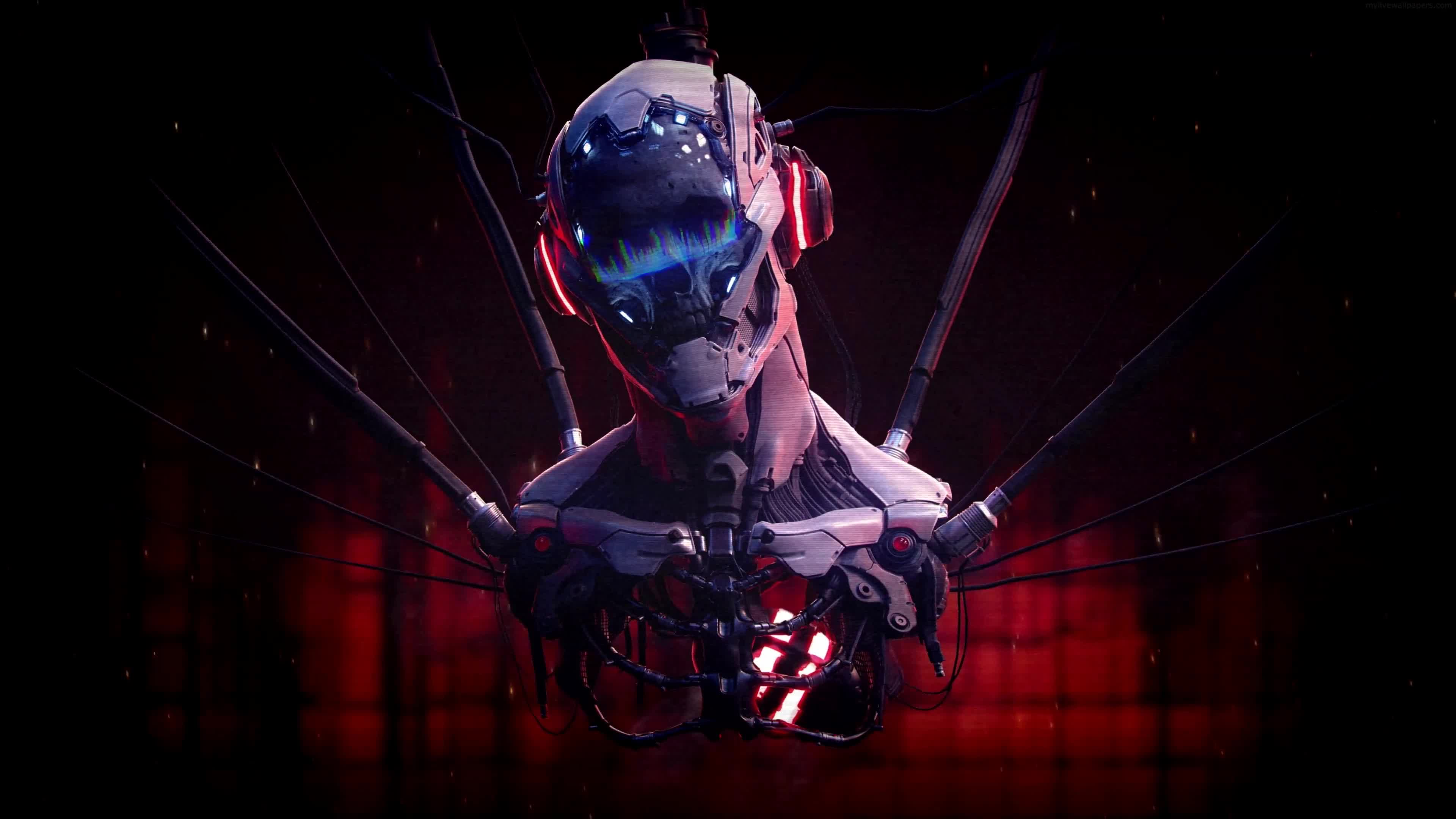 Steel Skull Cyberpunk 2077 Art 4K Quality Live Wallpaper
