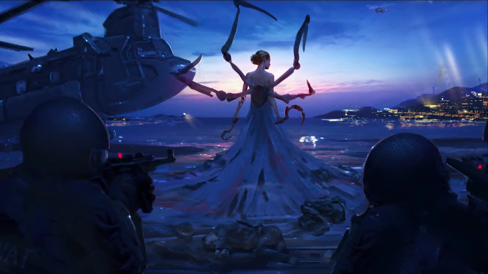 Cyborg Lady Tentacles Standoff Live Wallpaper