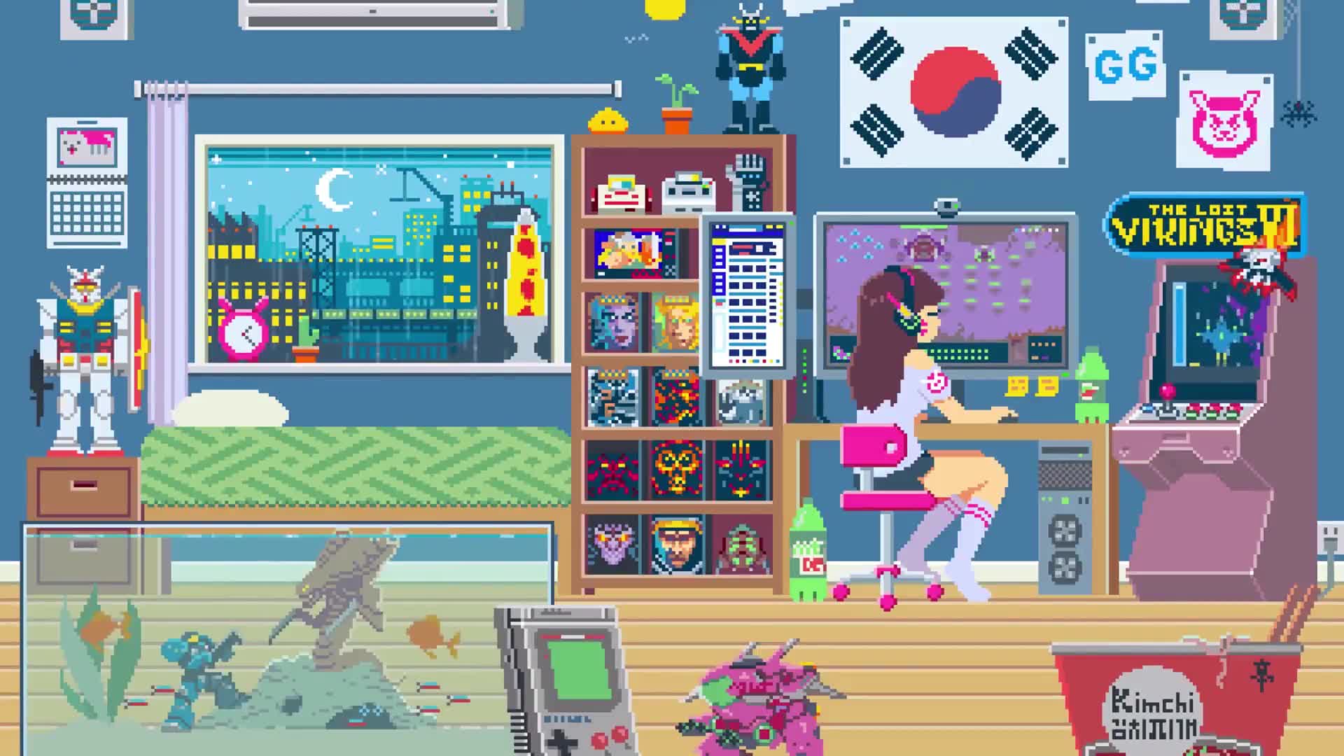 D.va Pixel Art Live Overwatch Game Live Wallpaper
