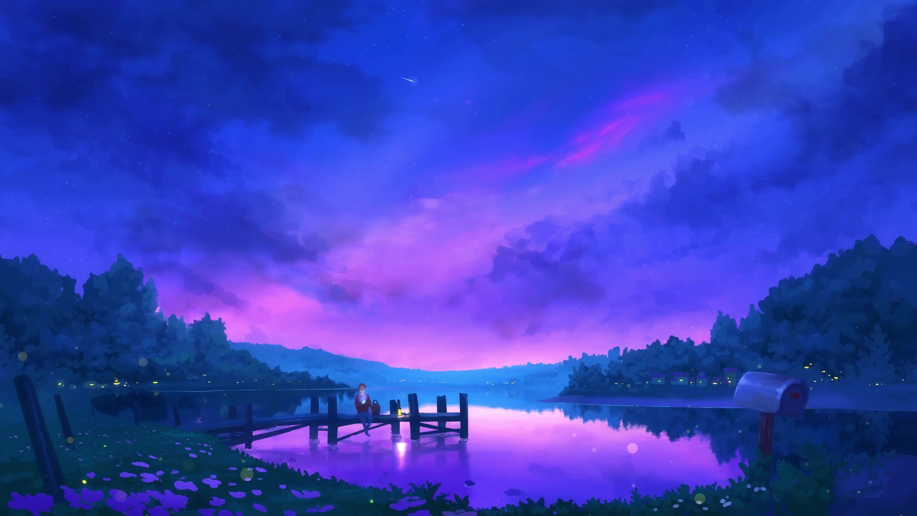 Evening Dock Sunset and Lake Live Wallpaper