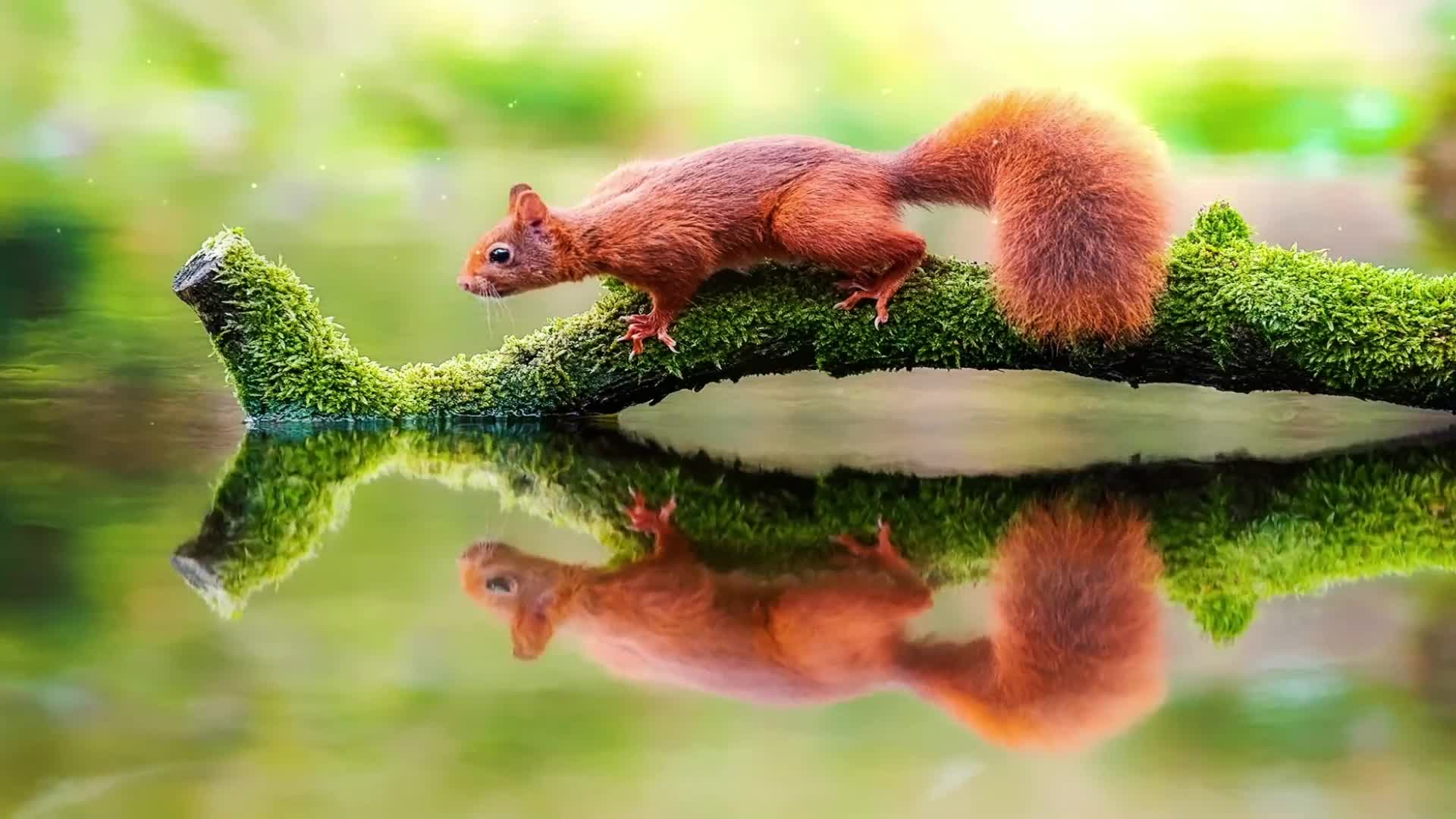 Squirrel Branch Reflection Water Live Wallpaper