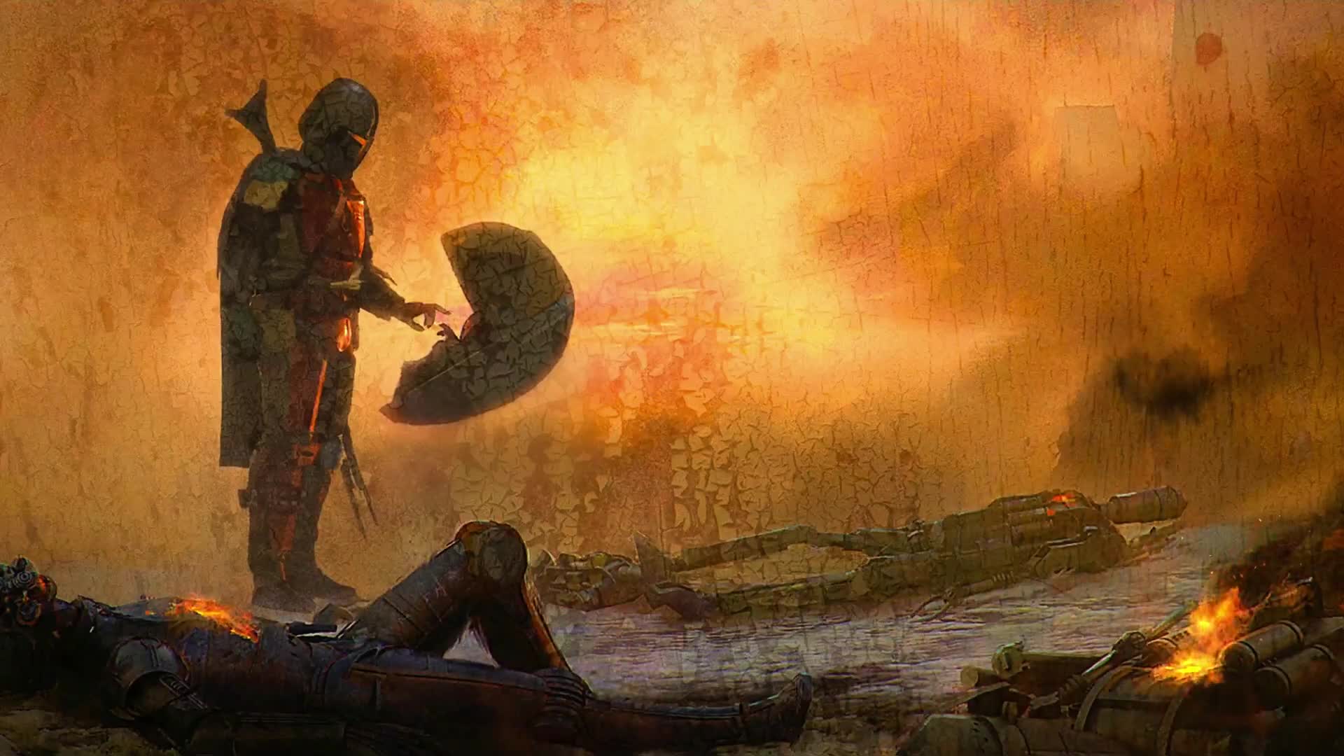 Mandalorian and Baby Yoda, Flames Live Wallpaper
