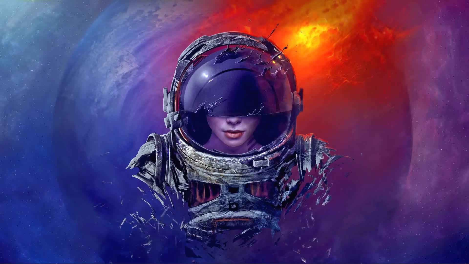 Astronaut Girl Helmet Colorful Galaxy Abstract Live Wallpaper