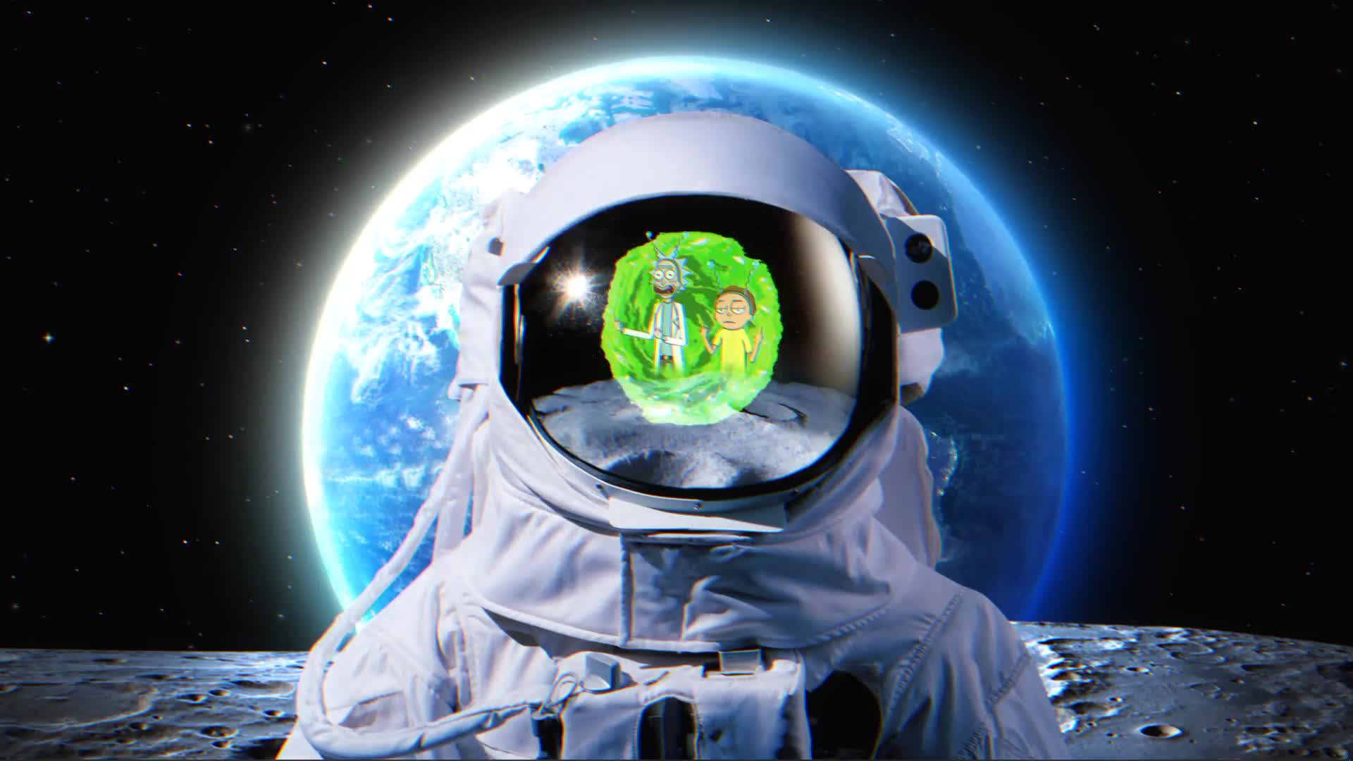 Astronaut vs Rick and Morty, Green Portal, Funny Live Wallpaper