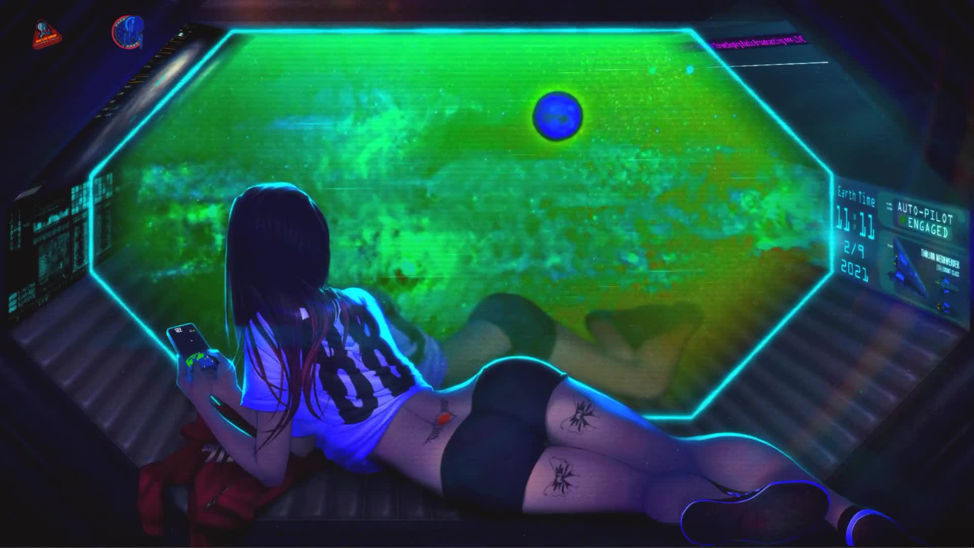 Cute Space Traveler Girl Stars Live Wallpaper