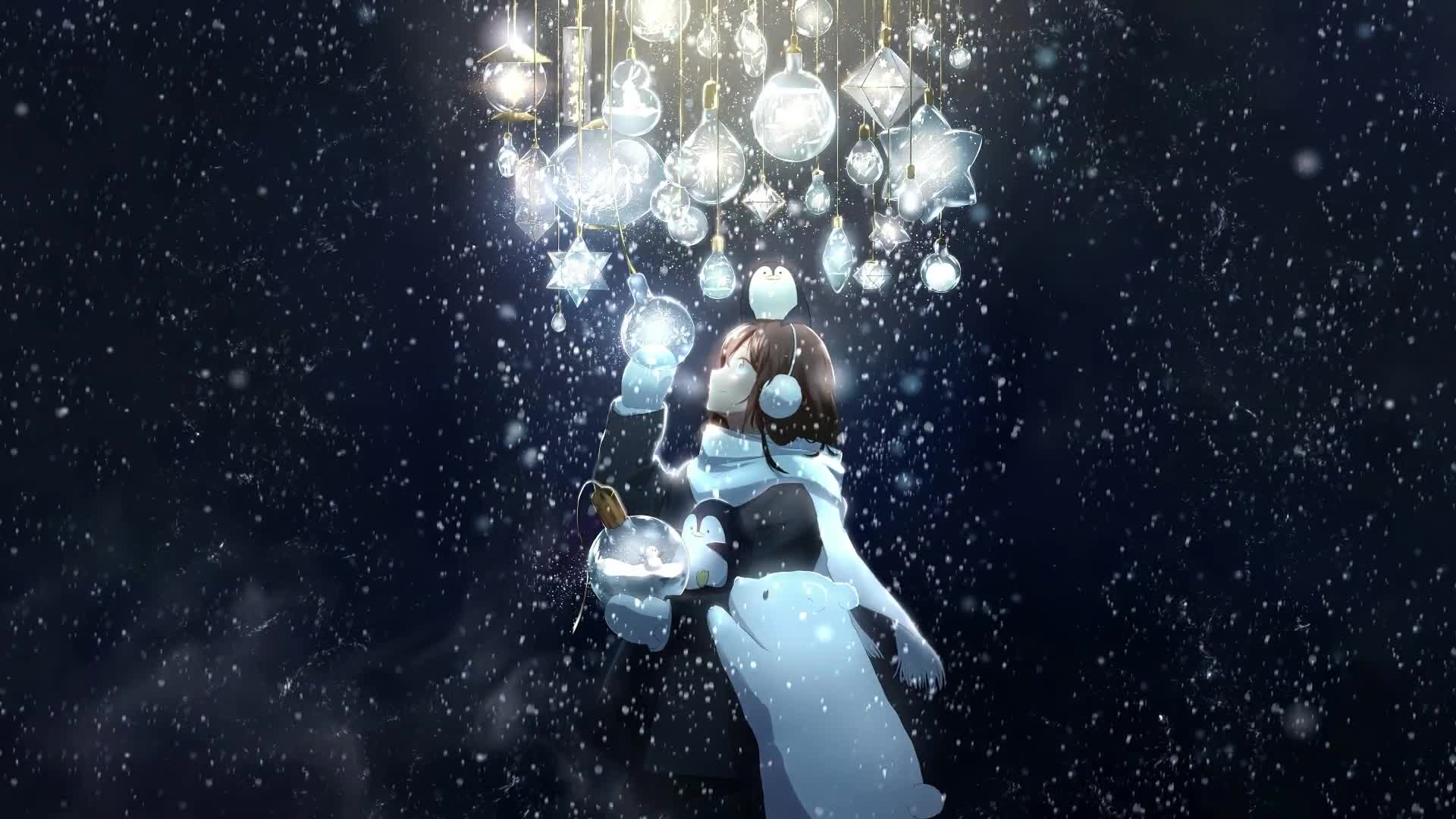 Girl Light Bulbs In Snow Fantasy Christmas Live Wallpaper