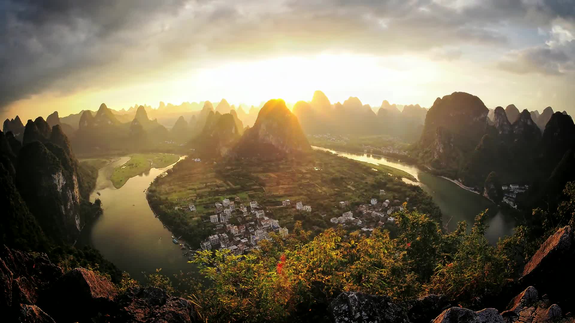 Town Amongst Mountains, Nature, World Live Wallpaper