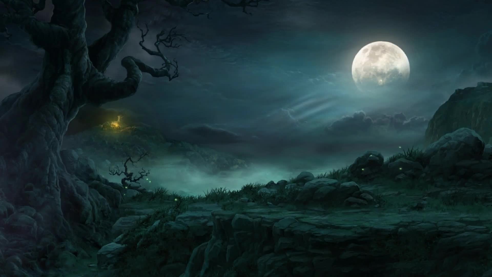 Fantasy Foggy Night Full Moon Live Wallpaper