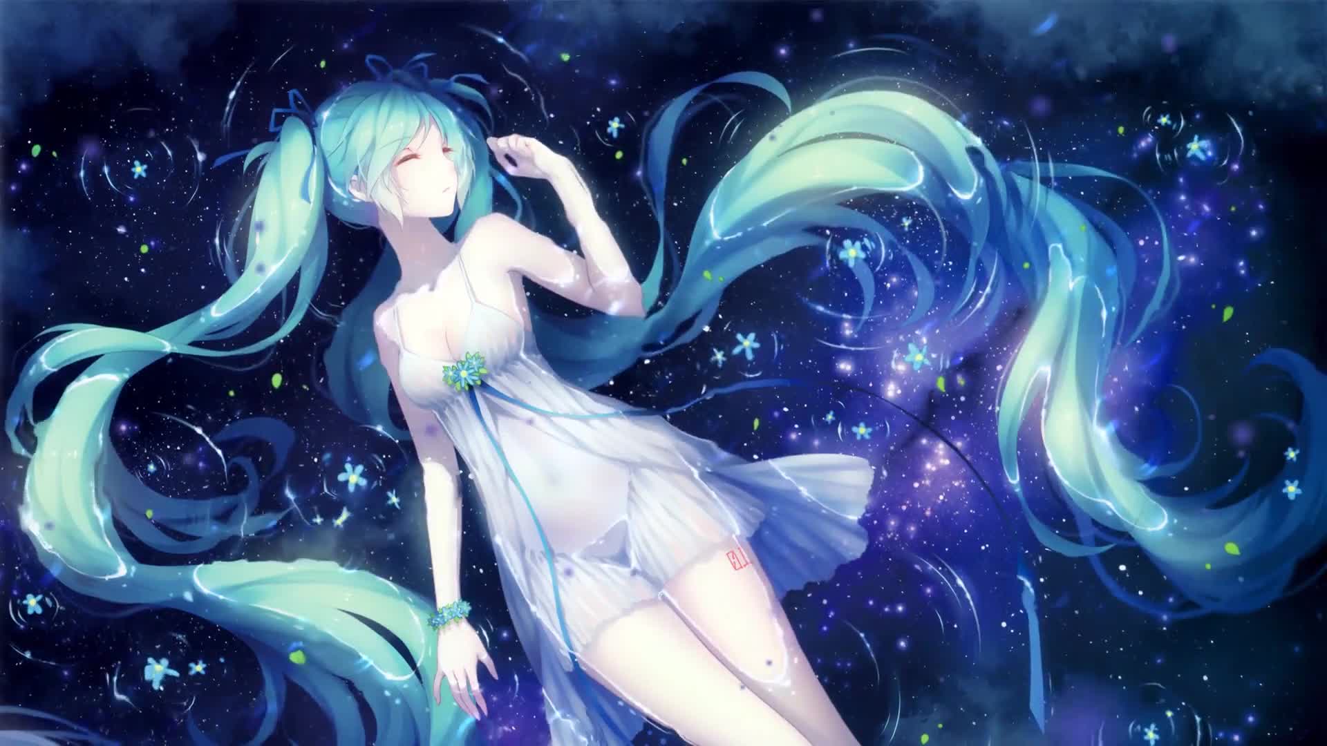 Hatsune Miku Lying In The Water, Rain Live Wallpaper