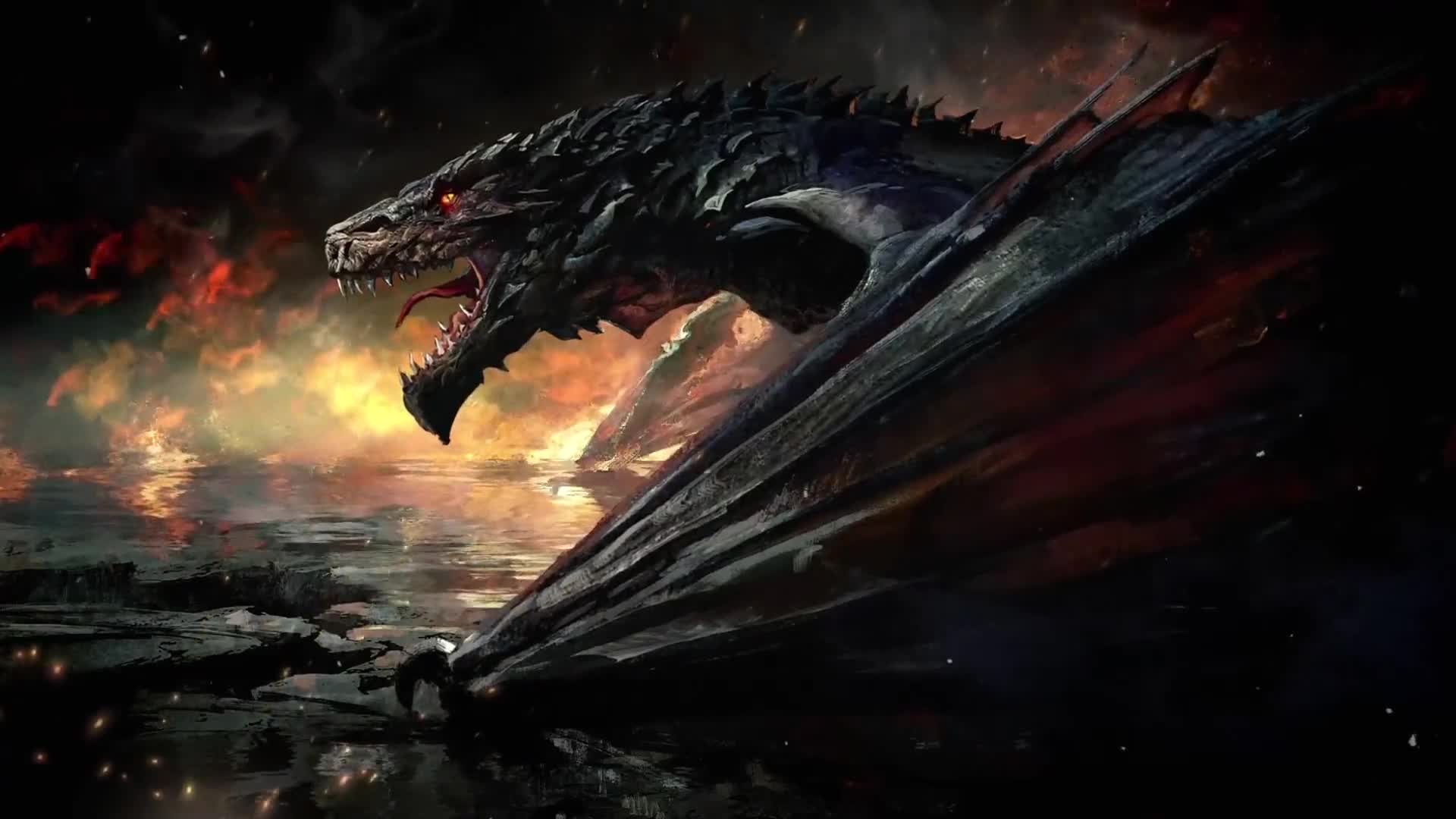 Fantasy Creatures, Black Dragon, Fire Live Wallpaper