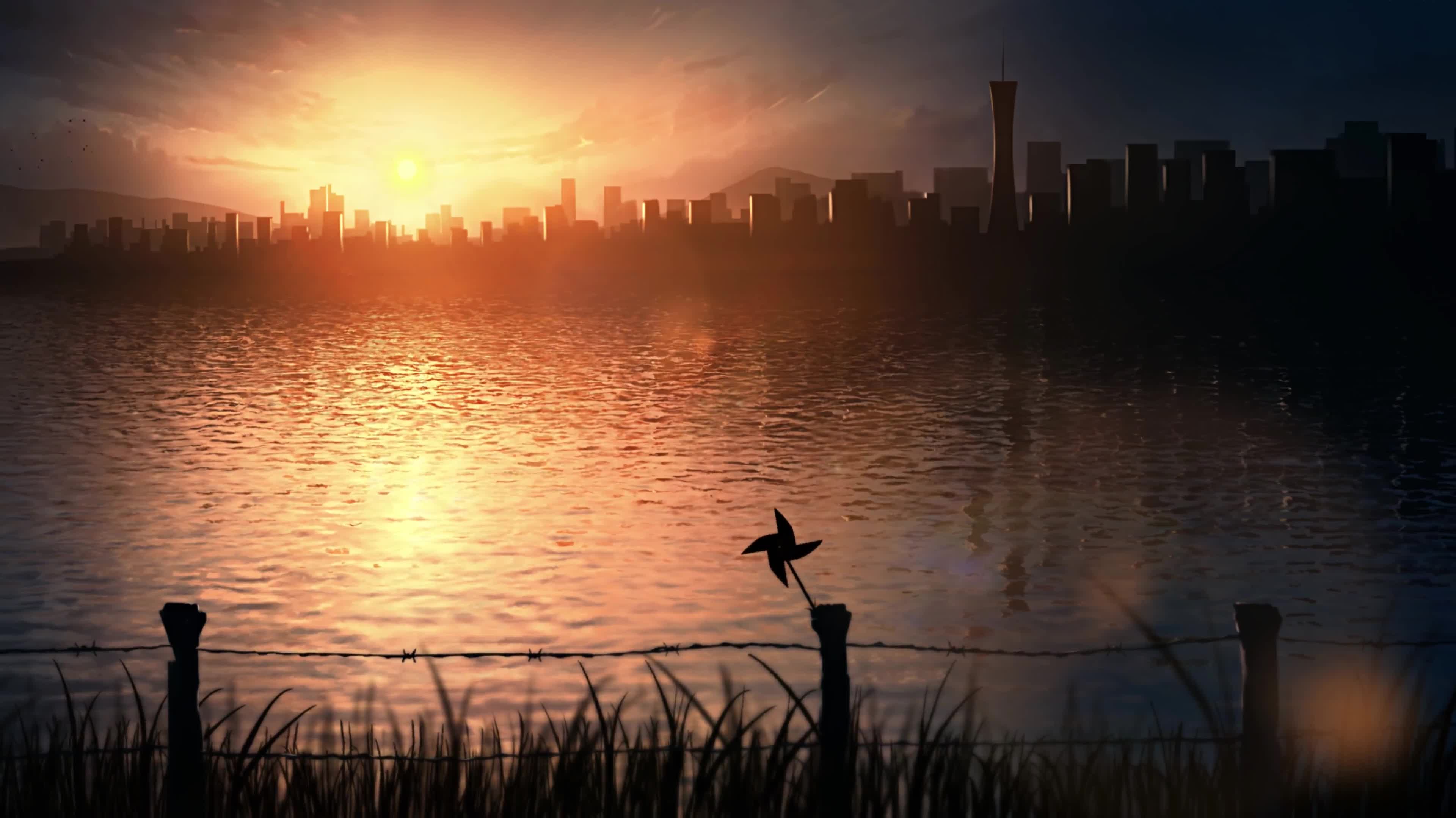 Wind Spinner Evening City River 4K Live Wallpaper
