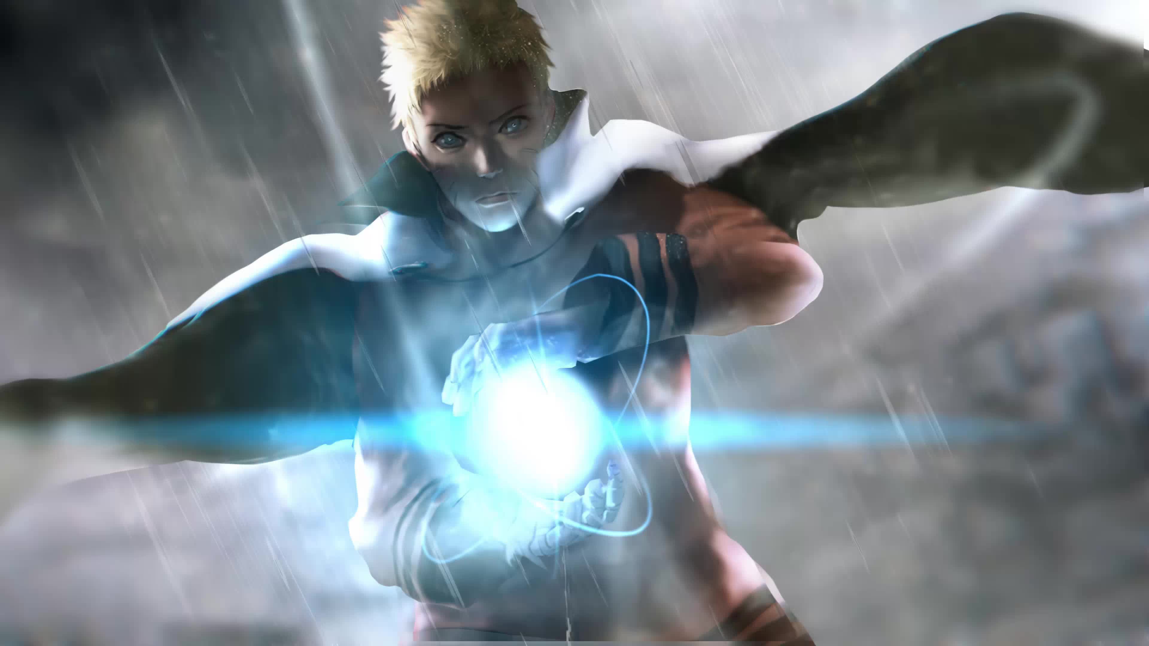 Uzumaki Naruto Using Rasengan In The Rain 4K Live Wallpaper