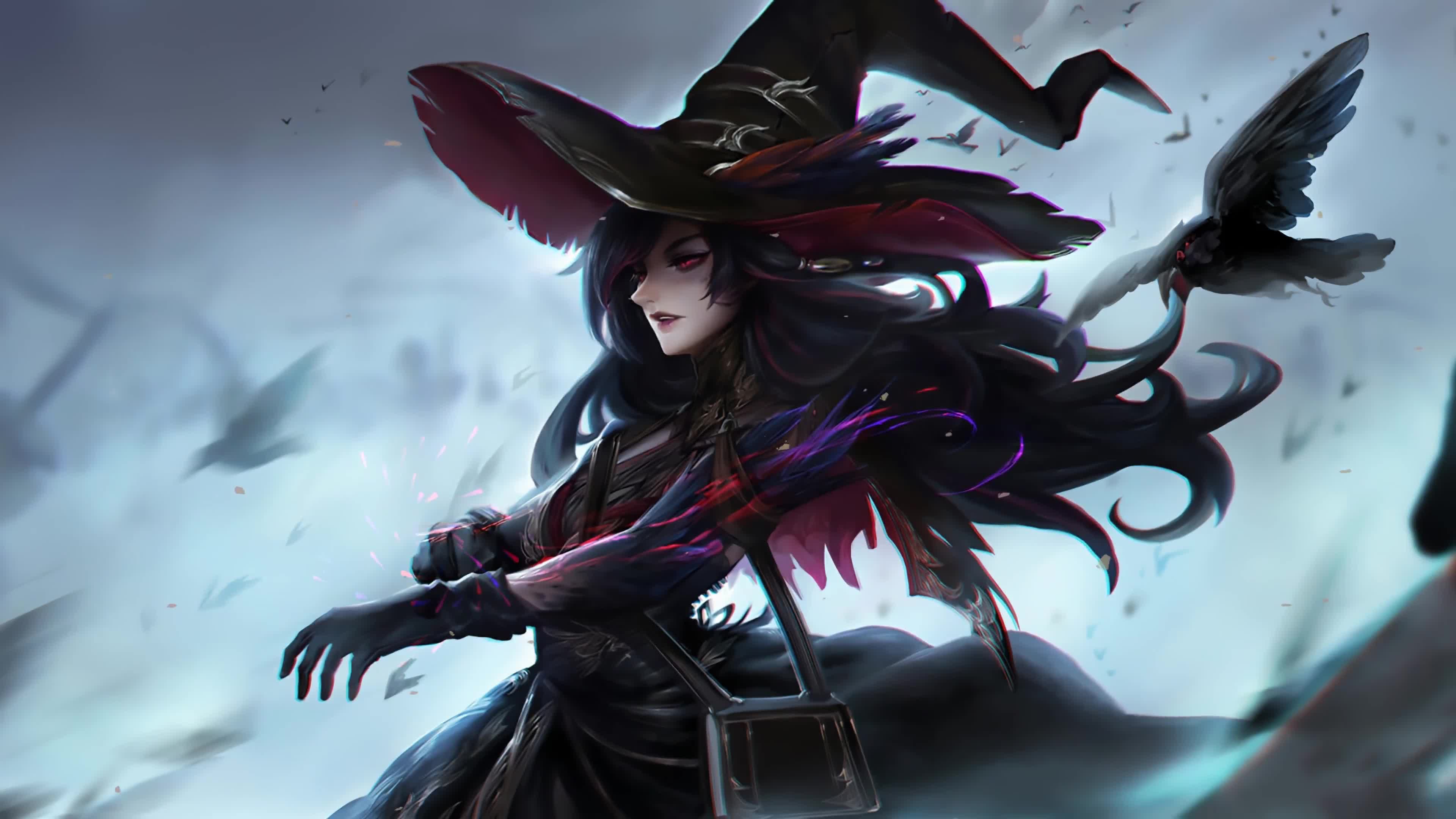 Fantasy Witch Blood Crow Fantasy 4K Live Wallpaper