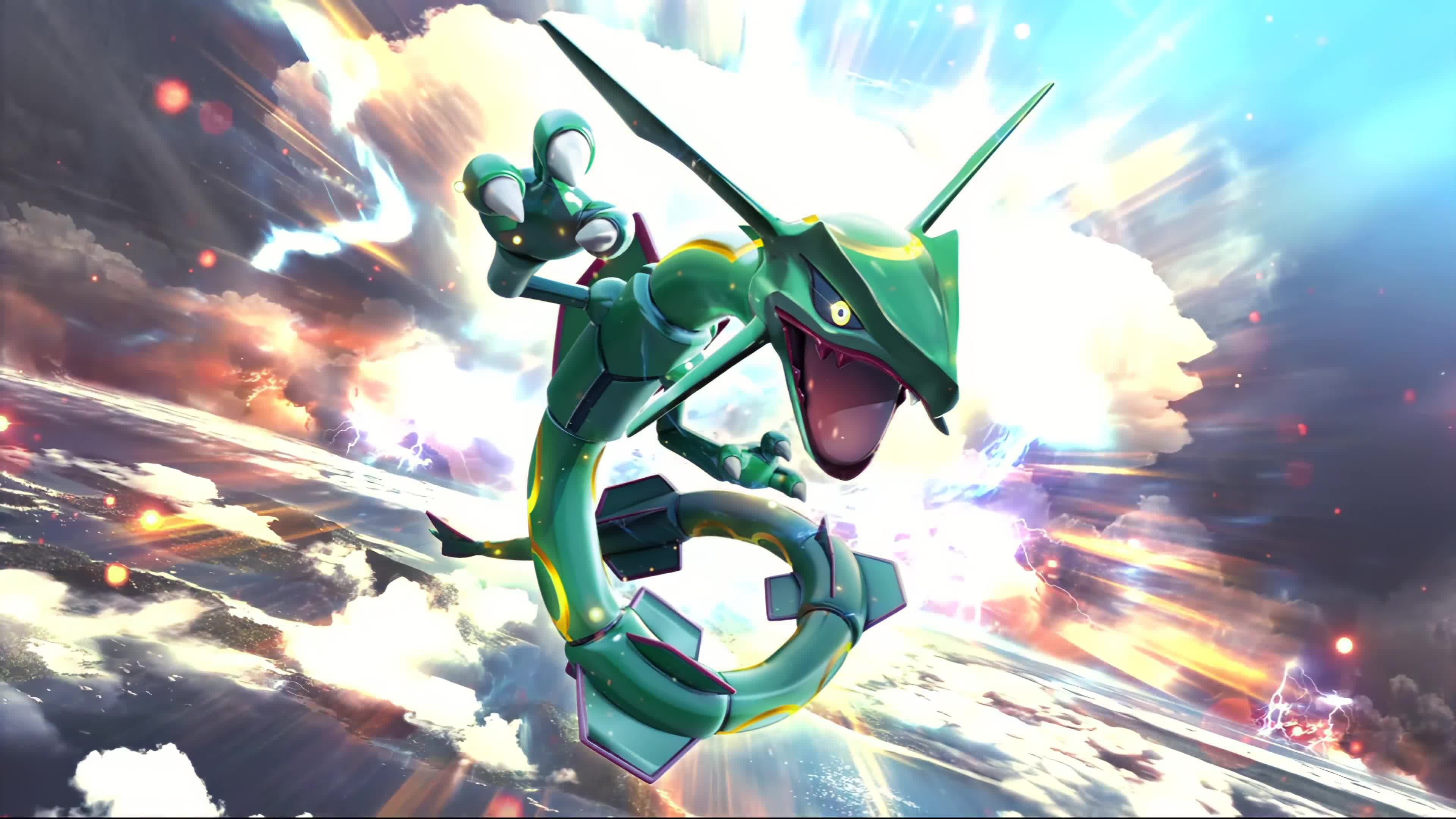 Rayquaza レックウザ Pokemon with Dragon Wings, 4K Live Wallpaper