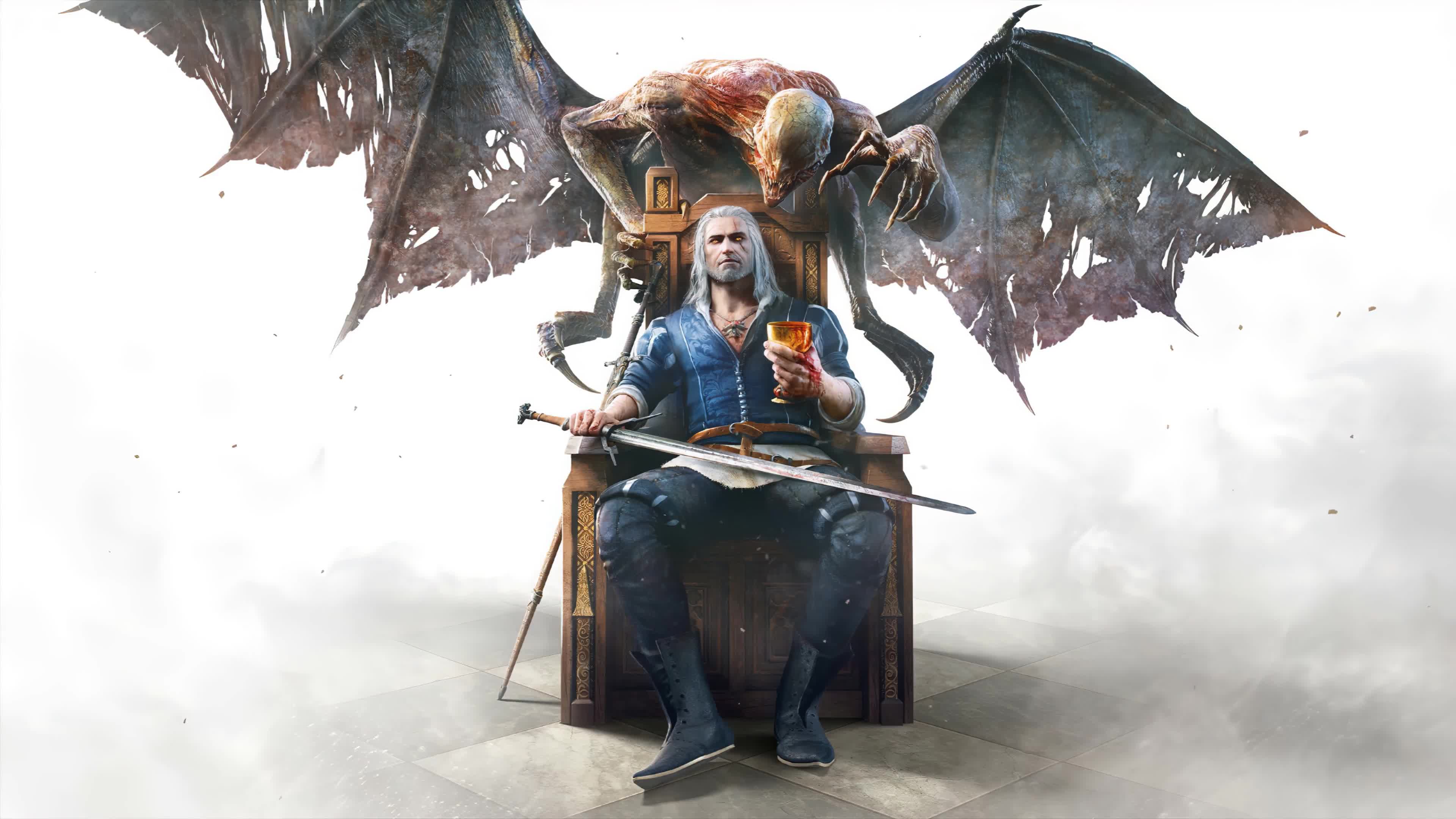 Geralt Witcher Drinking Blood, Demon Wings, 4K Live Wallpaper