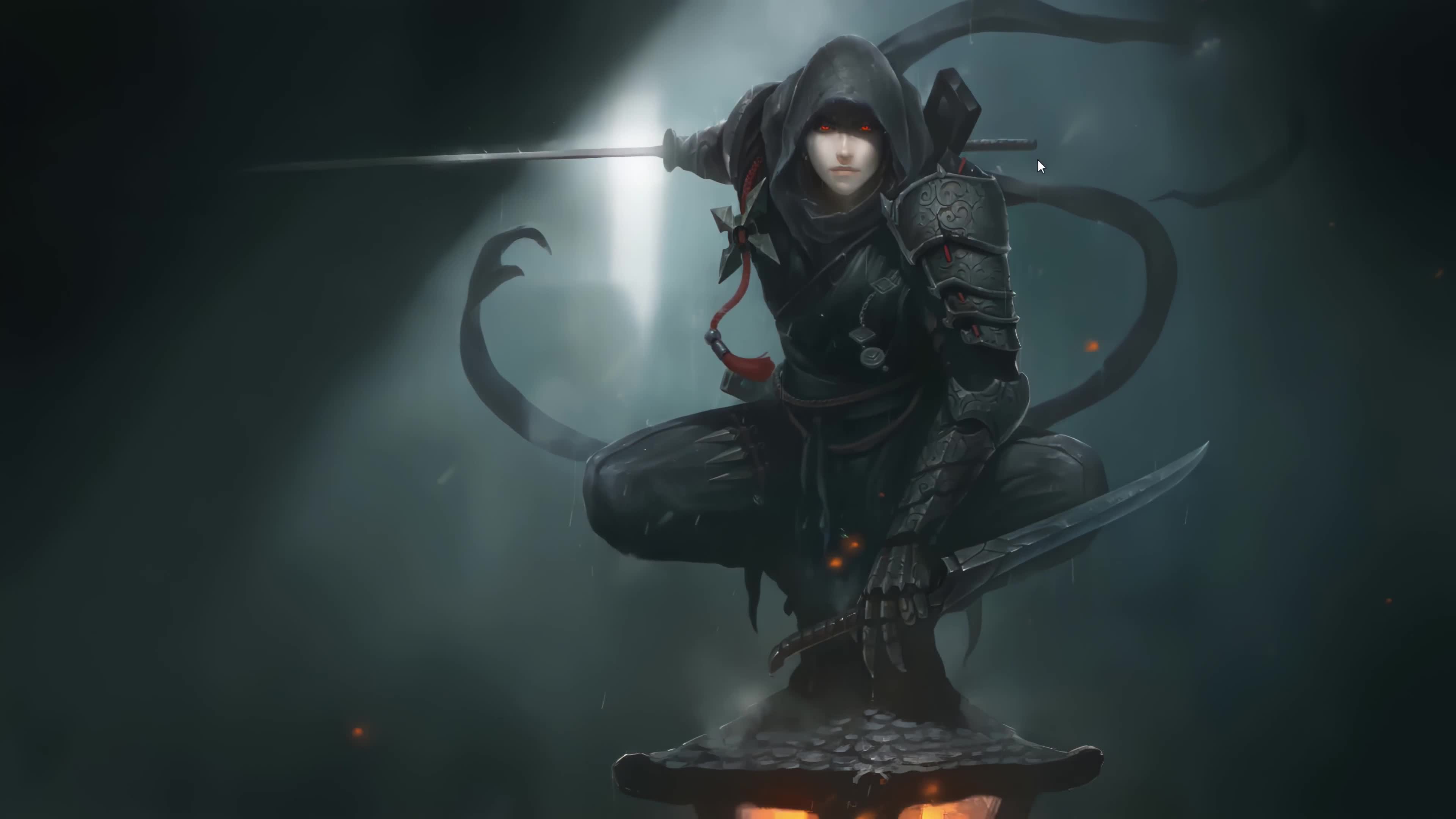 Night Stalker Assassin with Katana and Knife 4K Live Wallpaper