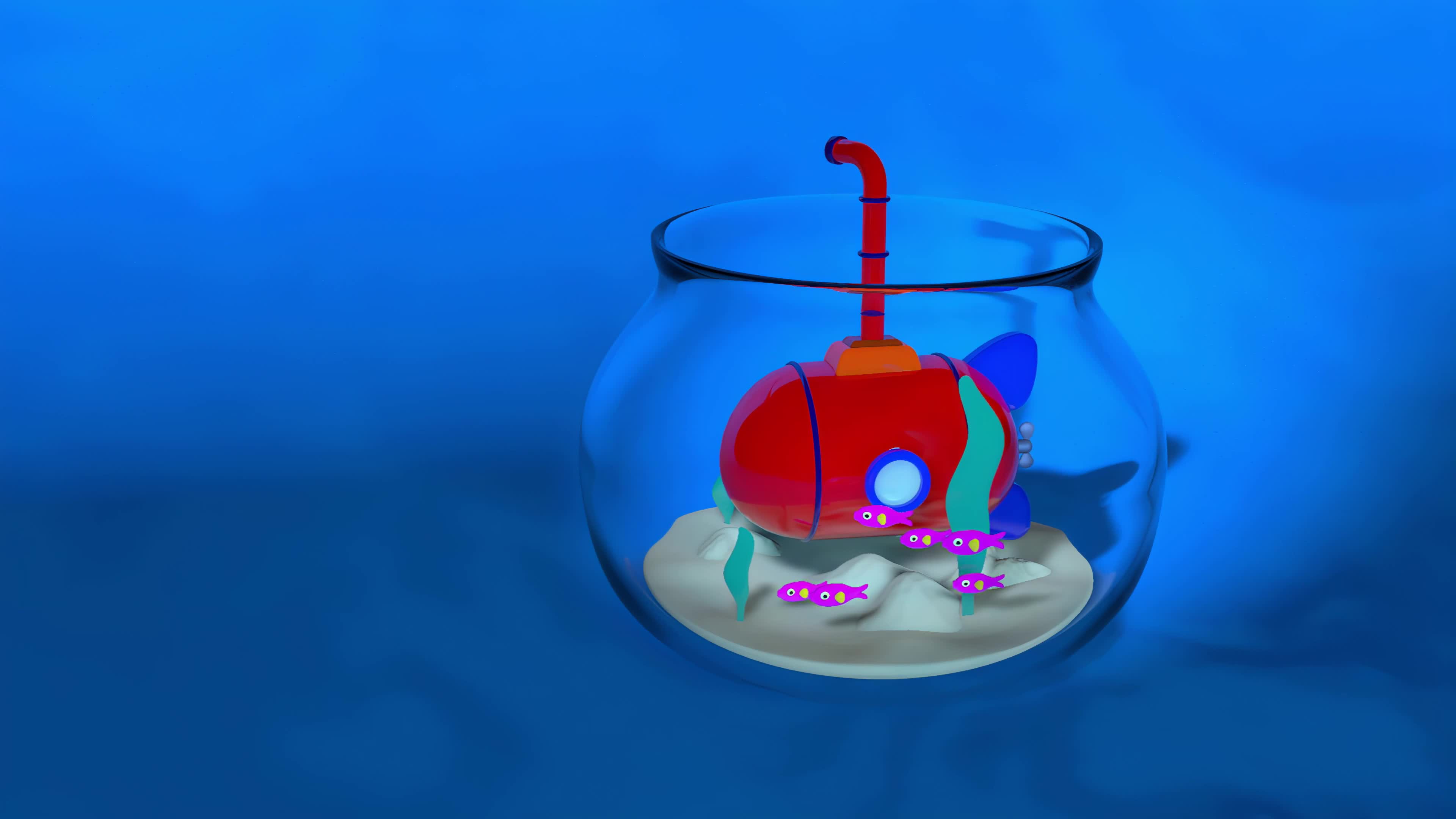 Small Red Submarine, Aquarium, Glass Bulb 4K Live Wallpaper