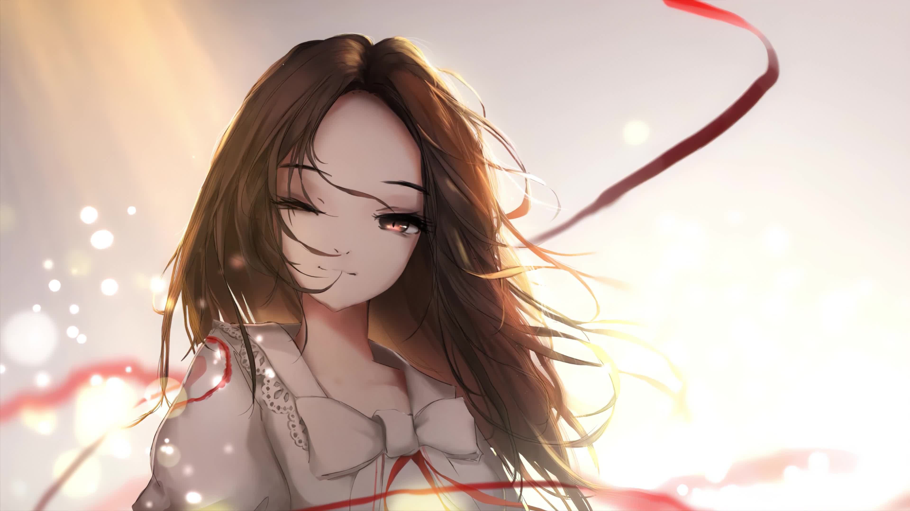 Beautiful Anime Girl with Brown Eyes In Sunlight 4K Live Wallpaper