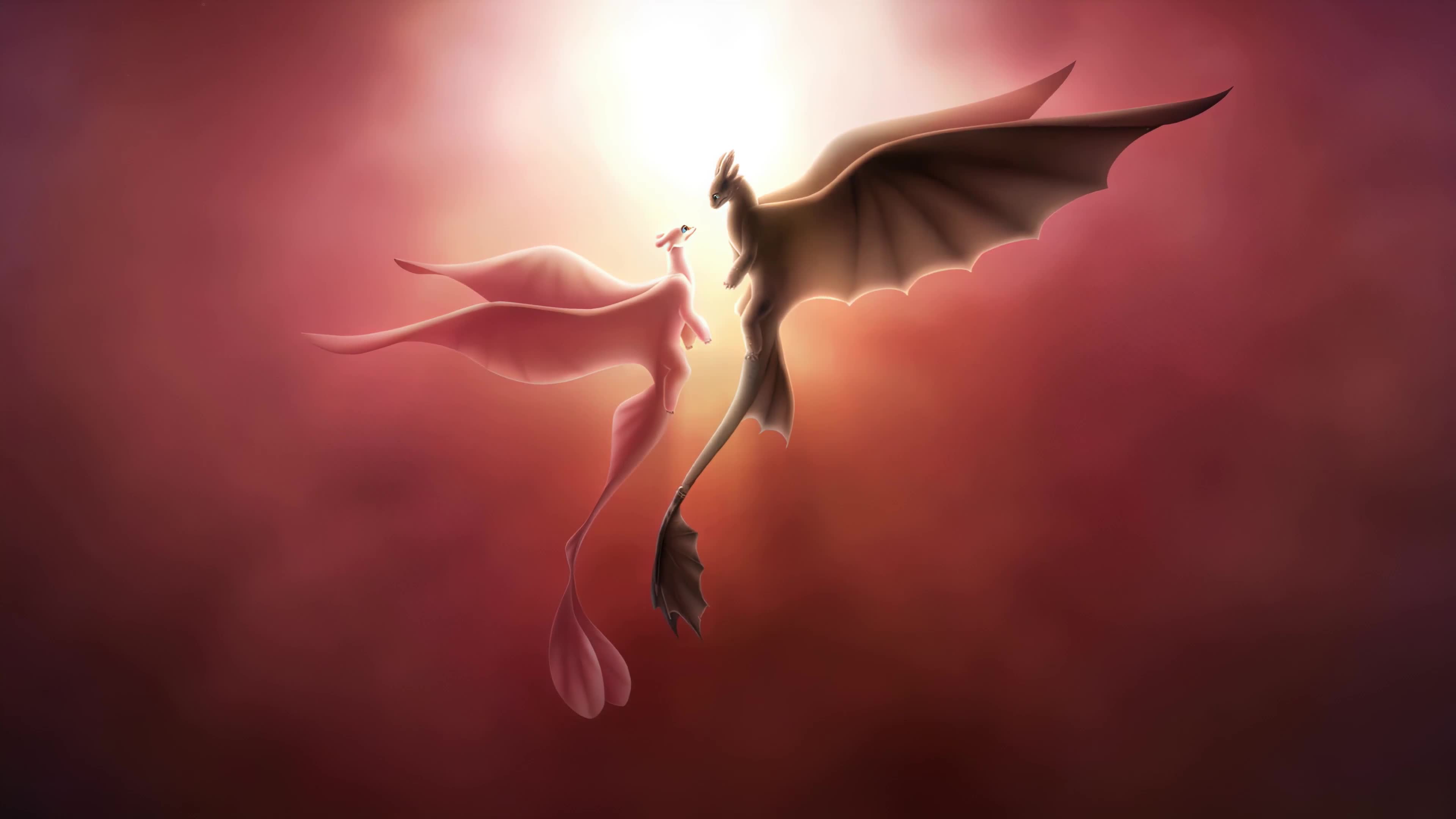 Toothless and Light Fury How To Train Your Dragon: The Hidden World 4K Live Wallpaper