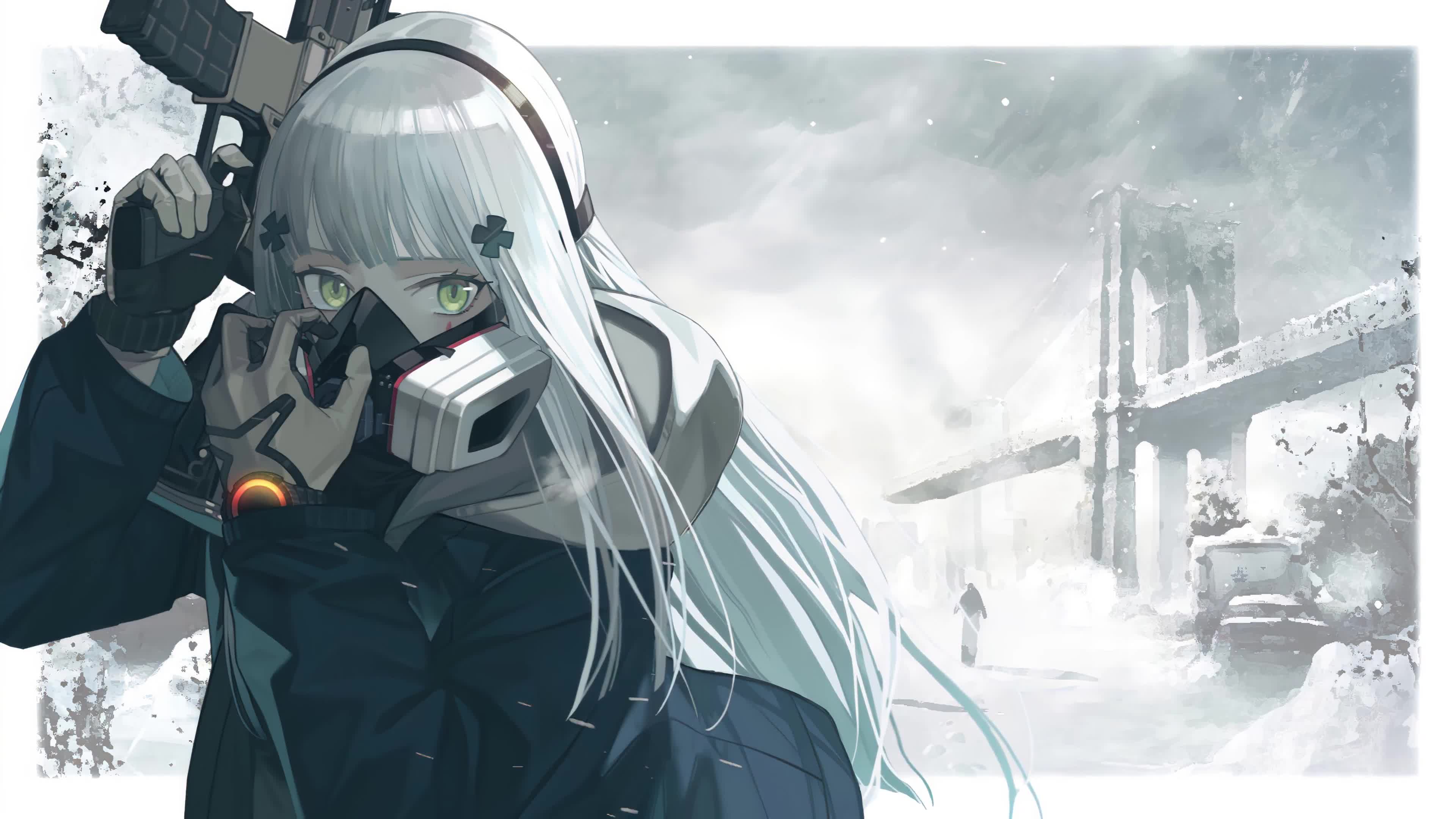Girl with HK416, Snow, Mask, Apocalypse, Girls Frontline 4K Live Wallpaper