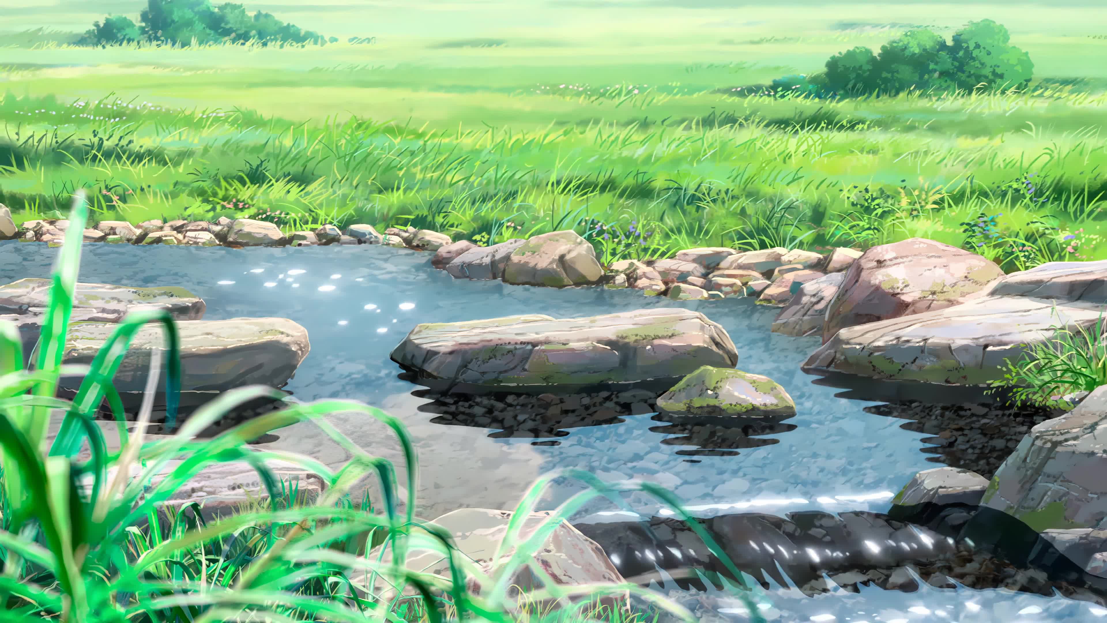 Stream in the Meadow Beautiful Animated Landscape 4K Live Wallpaper