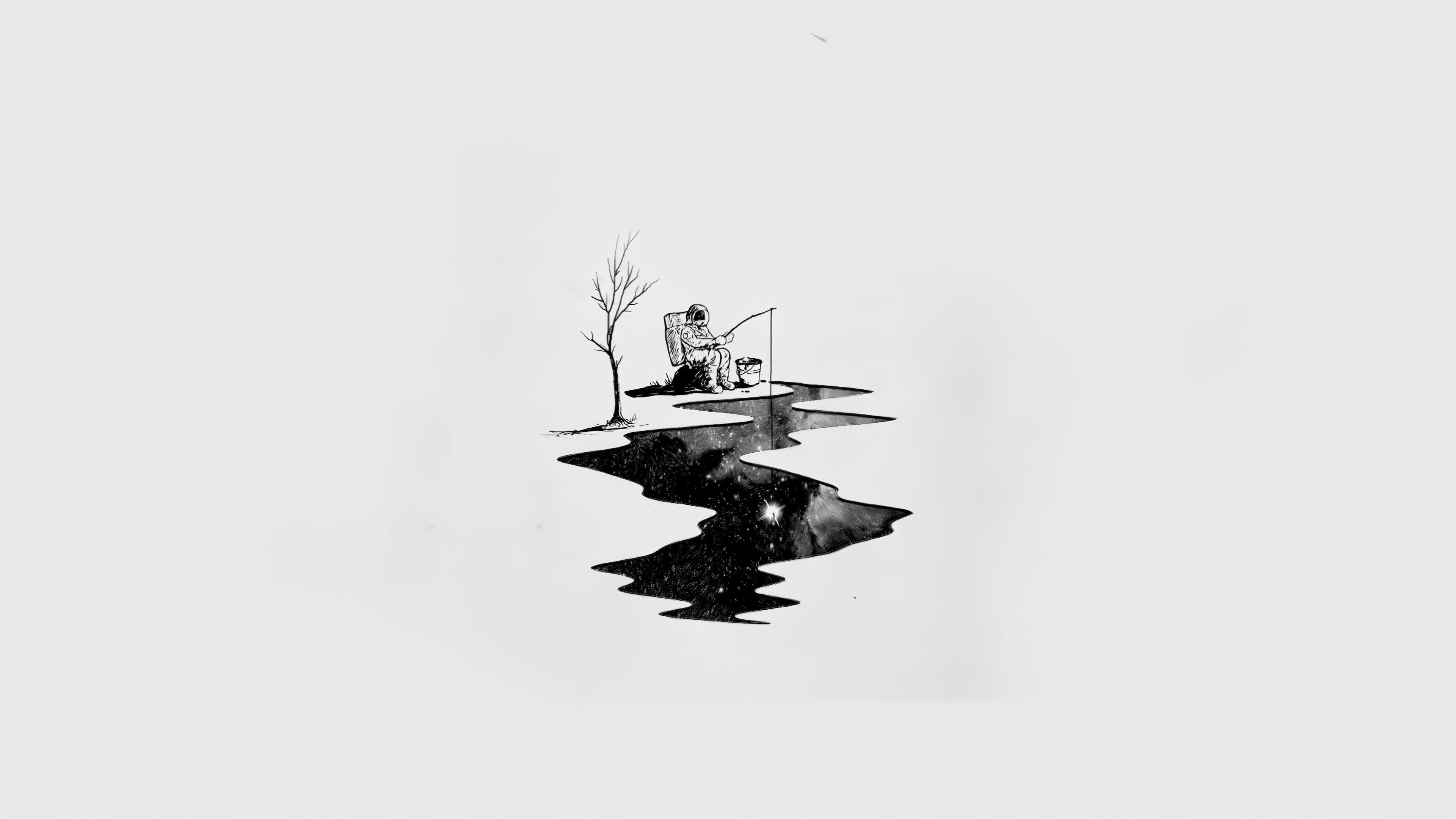 Astronaut Fishing For Stars Minimalism, Surrealism 4K Live Wallpaper