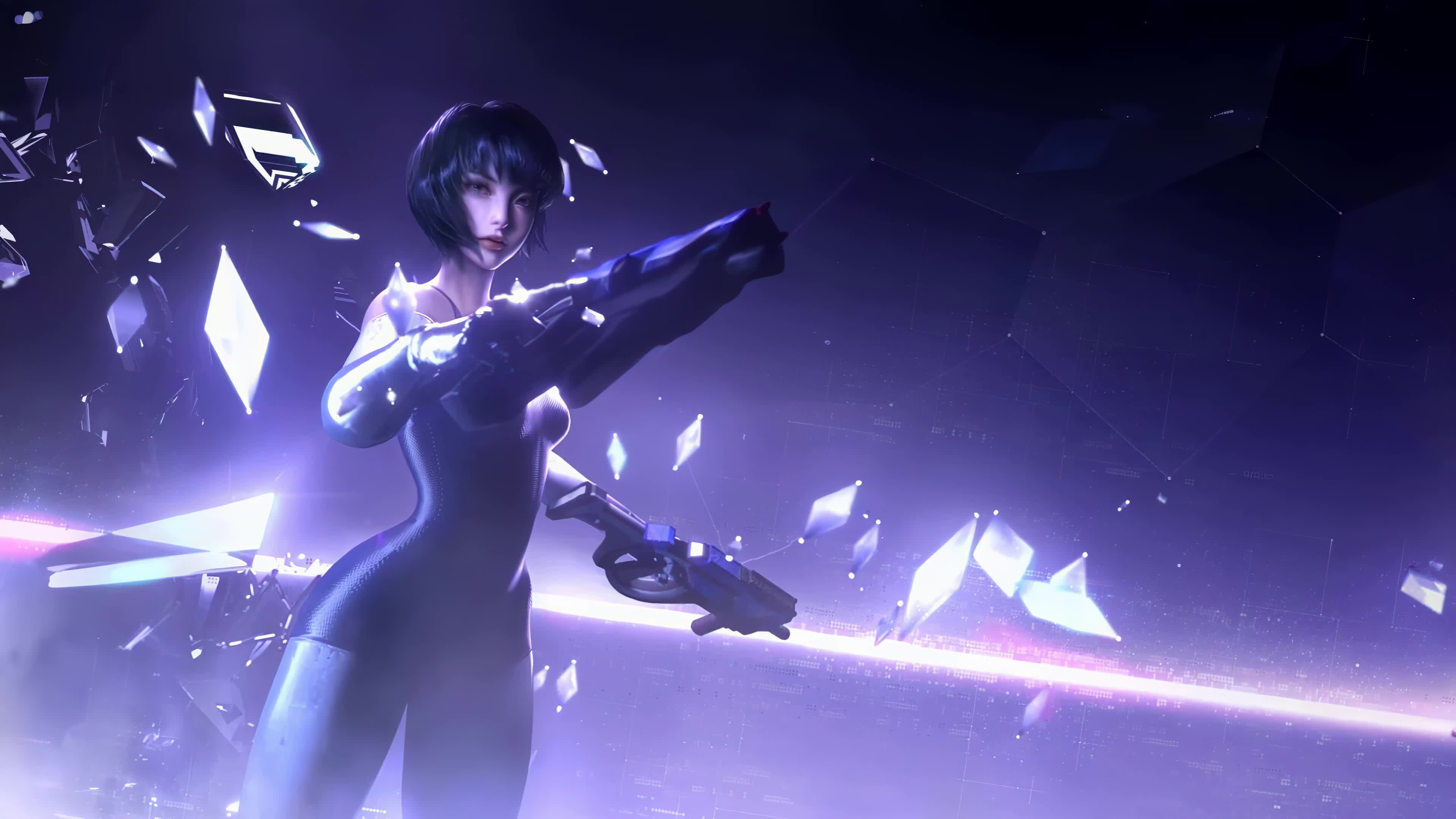 Cyber Hunter Girl with Gun Cyberpunk 4K Live Wallpaper