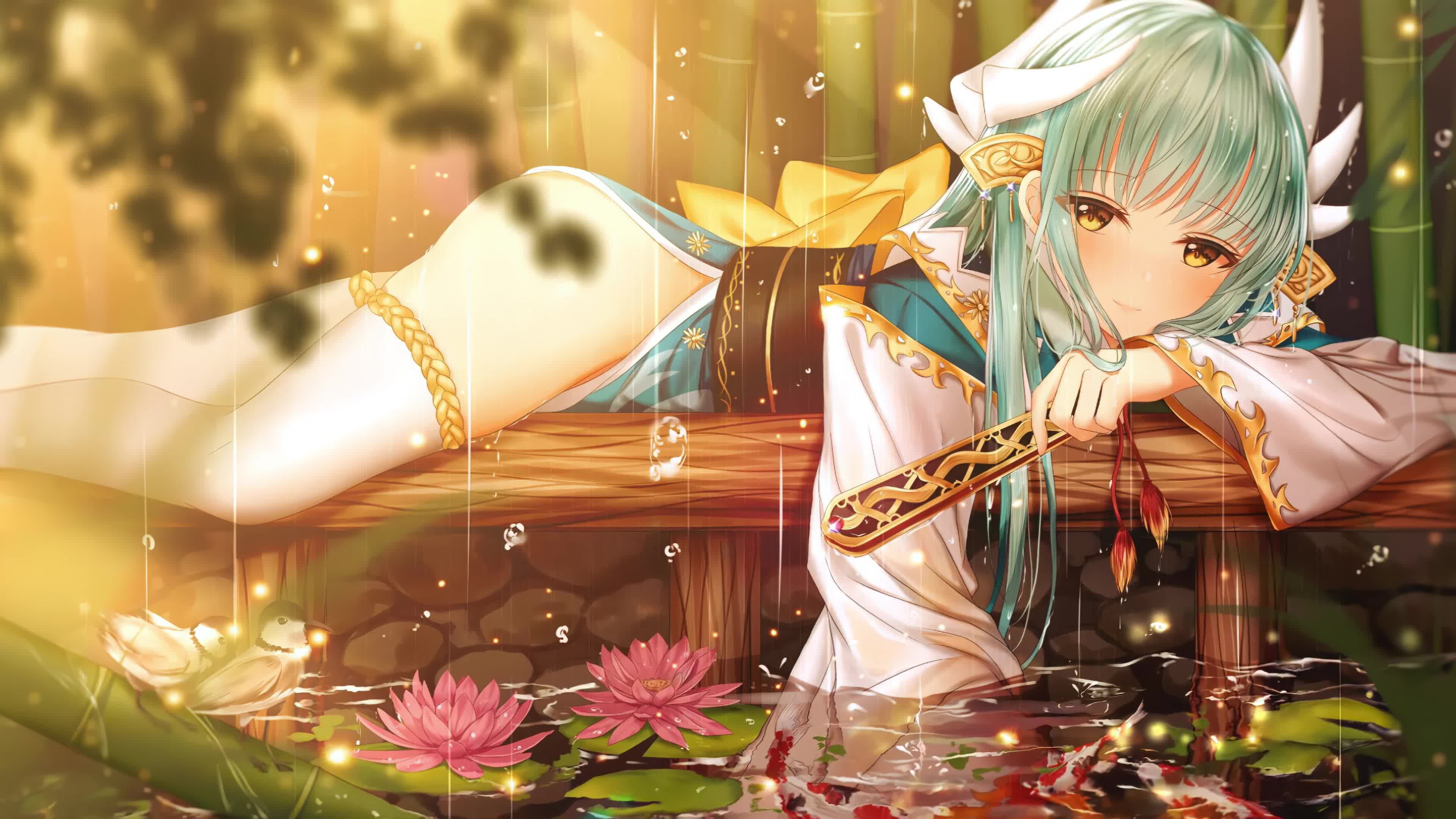 Kiyohime Playing with Water, Rainfall, Fate Grand Order 4K Live Wallpaper