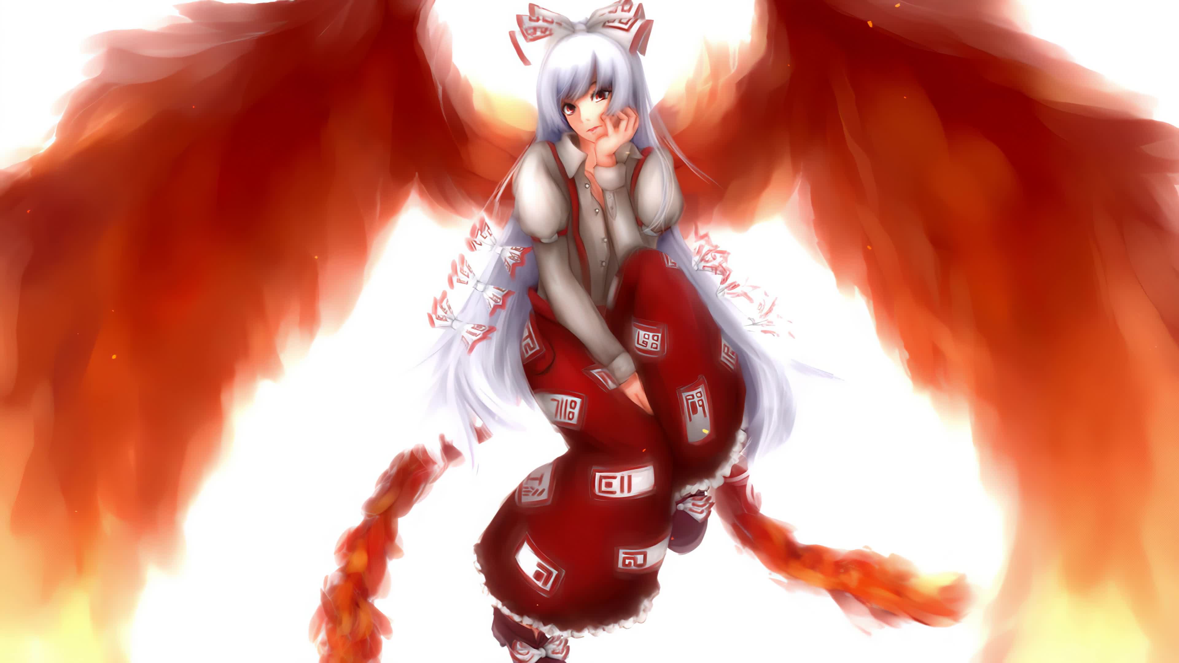 Fujiwara No Mokou Red Wings Touhou Project 4K Live Wallpaper